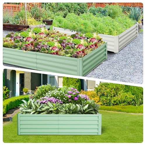 GARVEE 2 Pack 6' x 3' x 1' Galvanized Raised Garden Beds with Open Base & Safety Edge - Premium Quality Metal Planter Box for Outdoor Gardening, Vegetables, Flowers & Herbs - Includes Free Gardening Gloves (Green)
