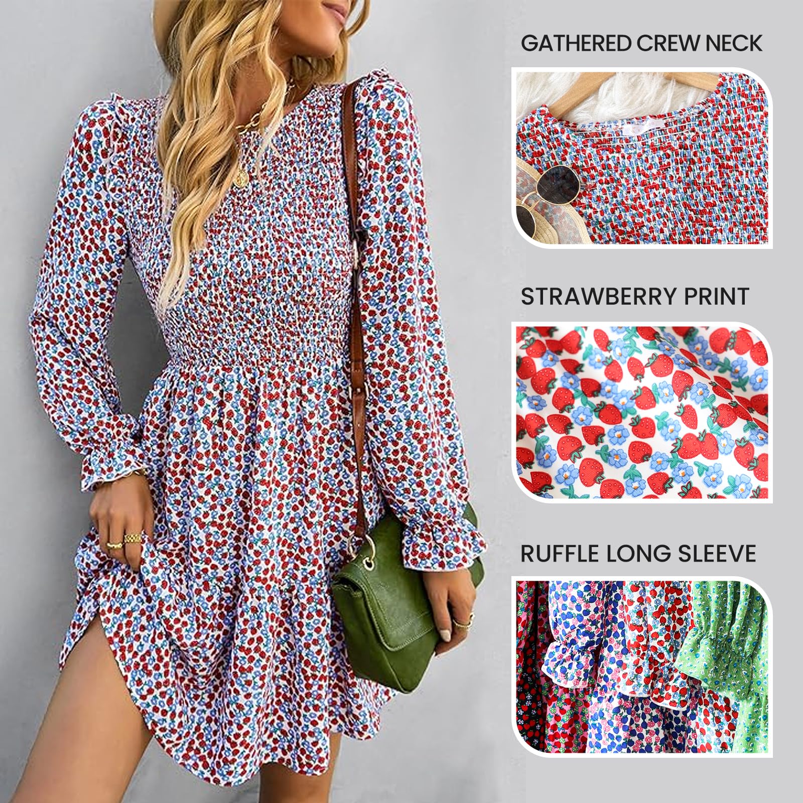 KIRUNDO Women's Floral Smocked Long Sleeve Ruffle Mini Dress - A-Line Spring & Summer Party Dress 2025 | Perfect for Garden Parties, Date Nights & Special Occasions