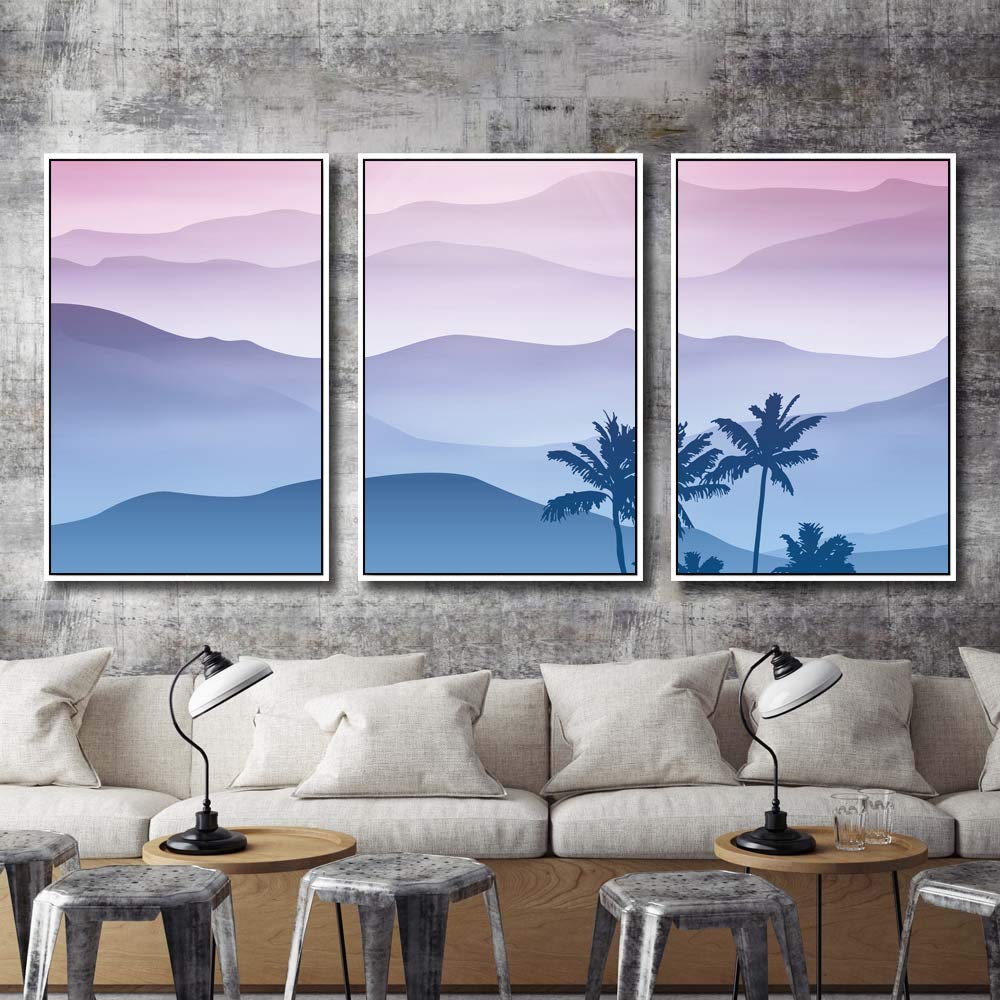 Wall26 3-Panel Framed Mountain Landscape Canvas Art - 16x24 Inch Ready to Hang Wall Decor for Living Room & Bedroom - Perfect for Modern Home, Office & Dormitory Decoration