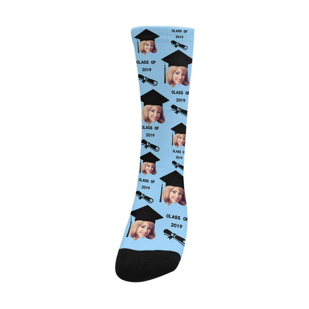 Custom Photo Face Socks - Personalized Graduation Gift for Class of 2020 - Unisex Text Crew Socks - Perfect for Graduation Parties, School Reunions & Unique Gifts