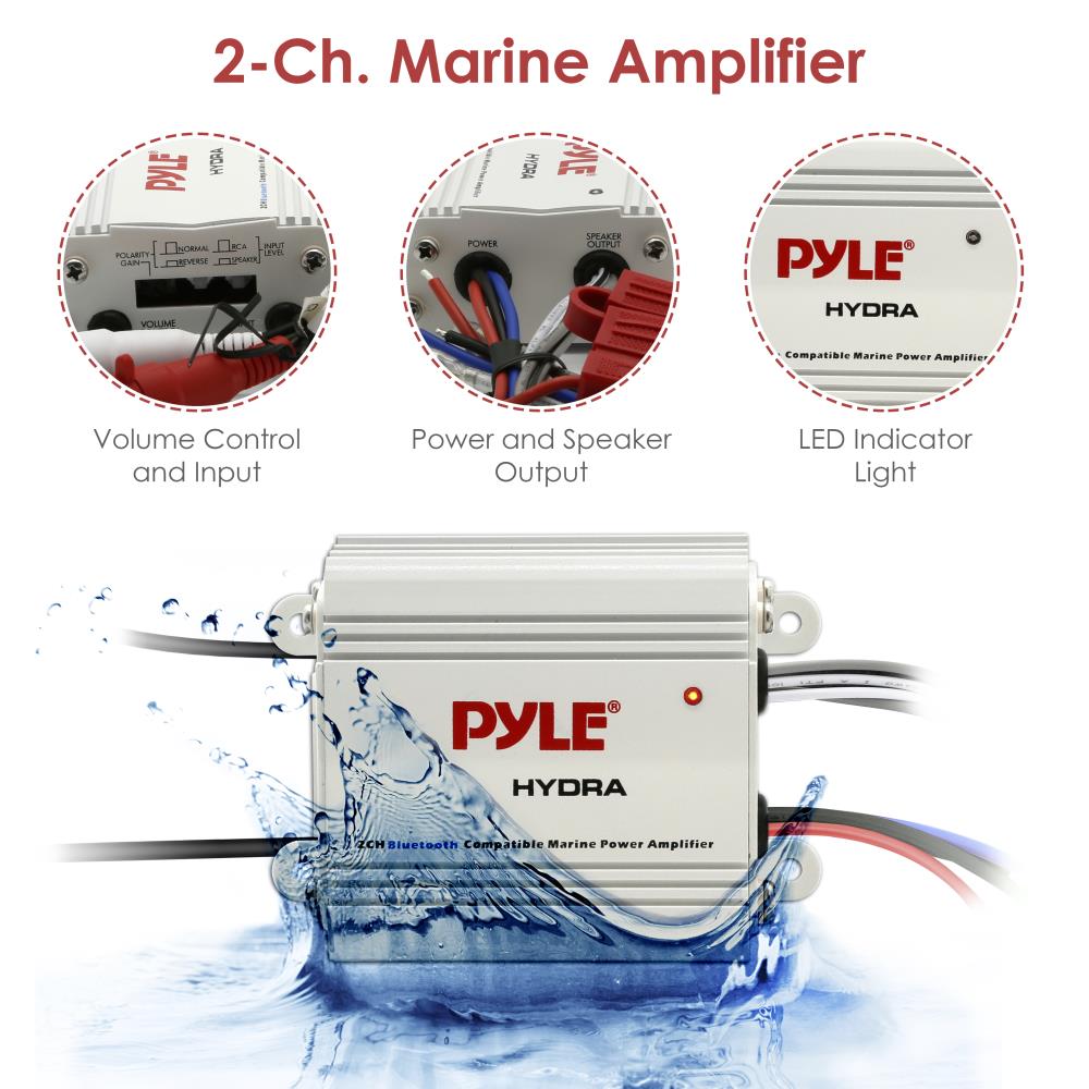2 Channel Bluetooth Marine Amplifier Kit - Waterproof Boat Audio System for Outdoor Boating & Marine Adventures