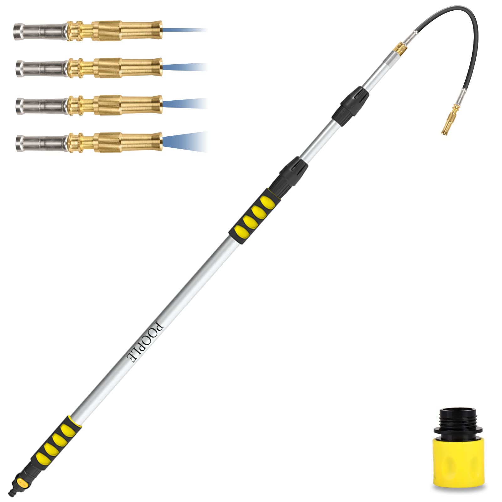POOPLE 12ft Telescoping Gutter Cleaner - Extendable Aluminum Gutter Cleaning Wand with Garden Hose Attachment & Adapter - Perfect for Safe Ground-Level Gutter Maintenance and Roof Cleaning