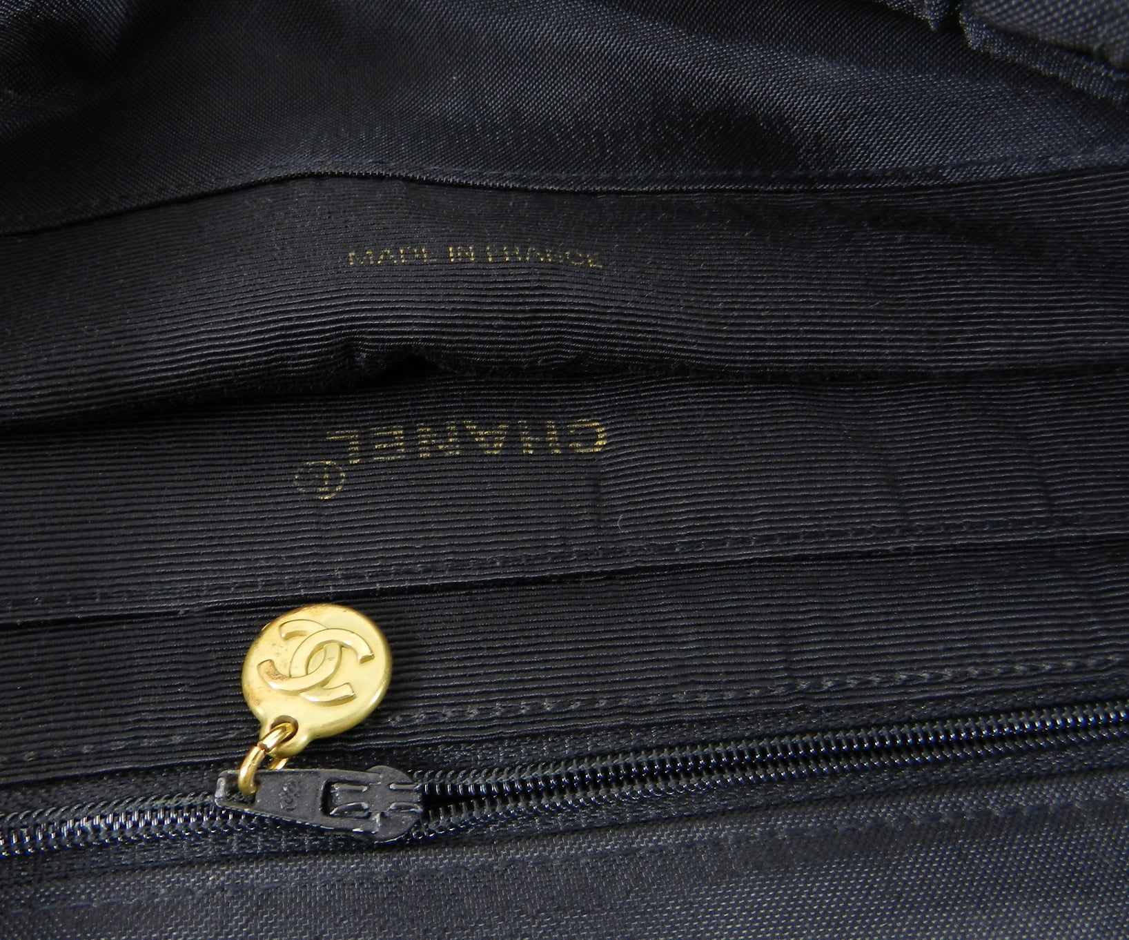 Vintage Chanel 1991 Black Nylon CC Logo Tote Bag with Gold Chain Straps - Luxury Designer Handbag for Women, Perfect for Evening Parties & Fashion Events