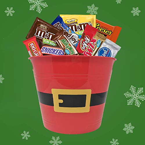Christmas Santa Plastic Bucket with 4lbs Individually Wrapped Chocolate Candy & Mini Bars - Holiday Gift Set for Family, Friends & Coworkers - Perfect for Office Parties, Stocking Stuffers & Care Packages