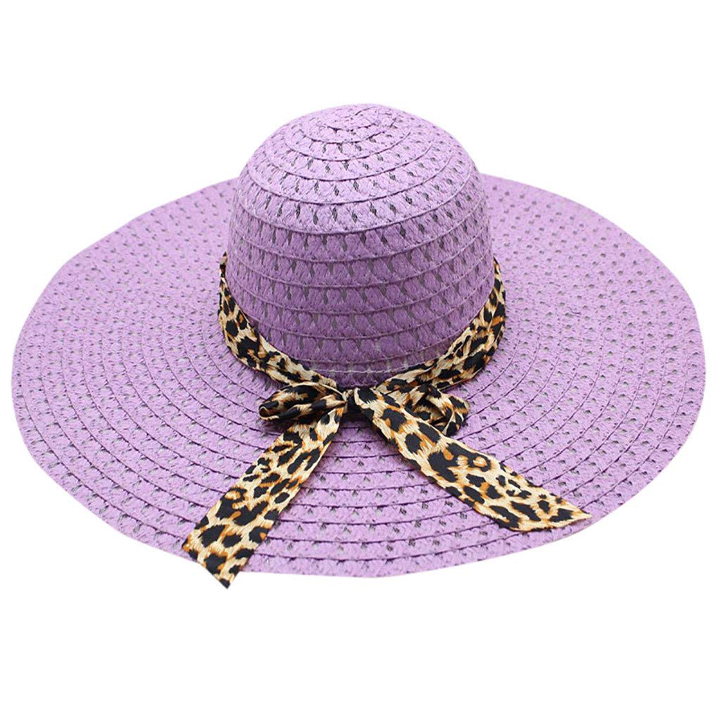 Women's Floppy Sun Hat with Leopard Print - Wide Brim Straw Beach Hat & Baseball Cap for Outdoor, Travel, and Summer Fashion