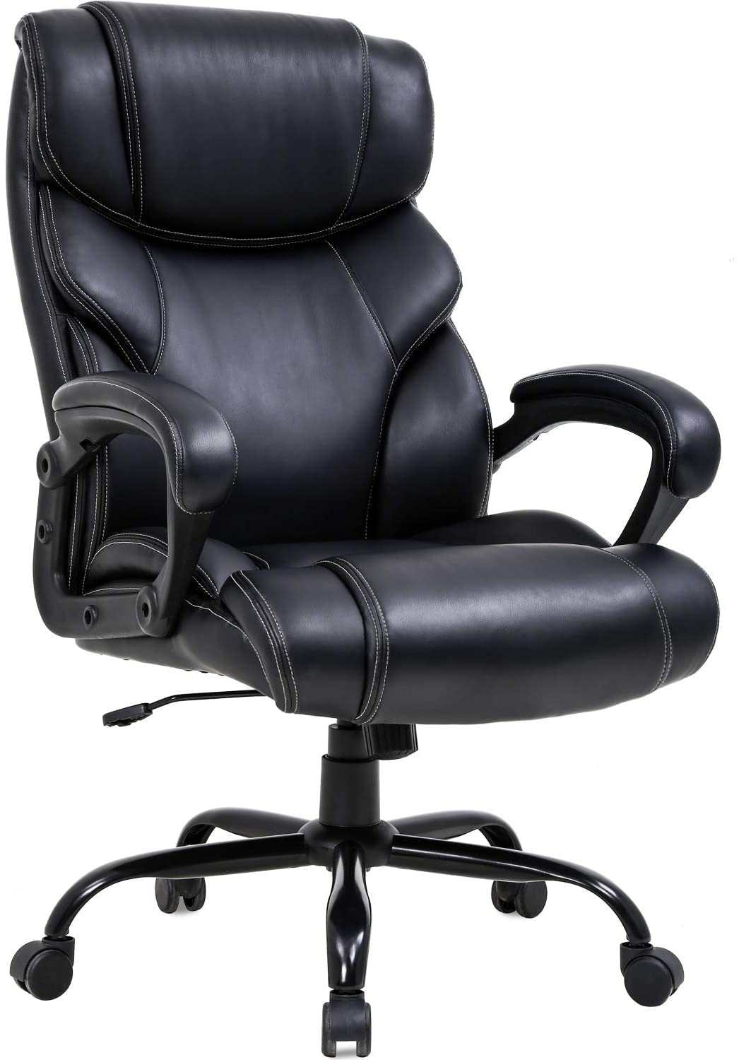 Ergonomic High Back Office Chair with Lumbar Support - 400lbs Weight Capacity Big & Tall Computer Desk Chair, Wide PU Leather Seat for Heavy People & Adults - Perfect for Home Office, Gaming & Workspaces (Black)