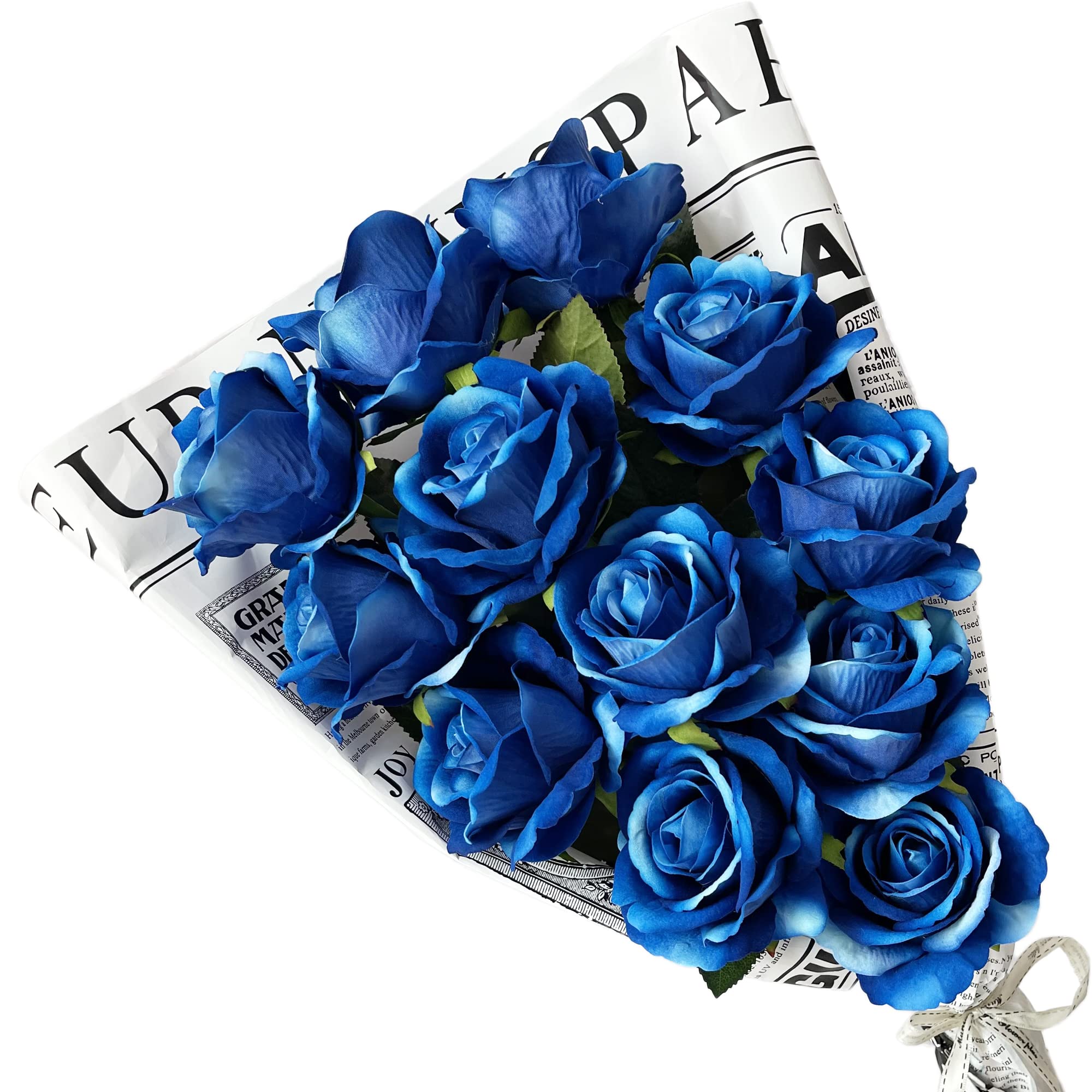 12 Pcs Artificial Silk Rose Flowers - Real Touch Faux Roses with Stems for Home Decor, Wedding Bouquets, Party & Garden Floral Arrangements - Blue Roses for Centerpieces, DIY Crafts, and Romantic Gifts