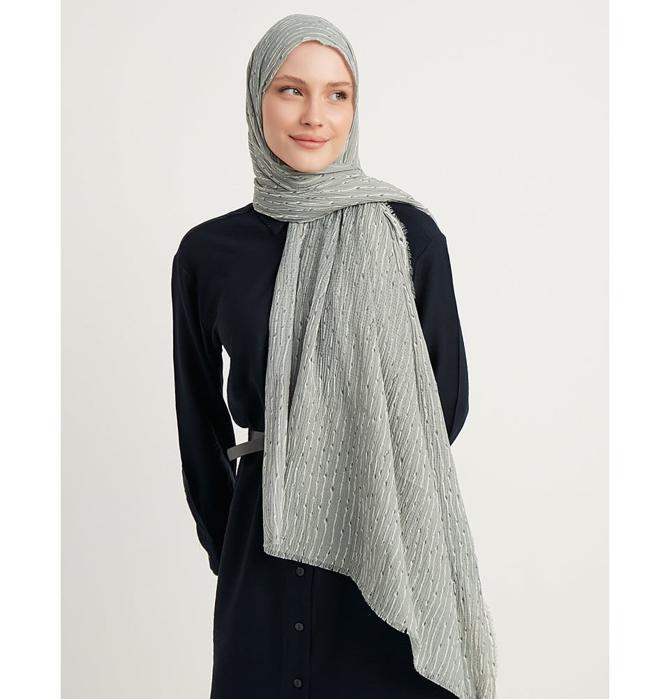 Abstract Lines Crinkle Cotton Hijab Shawl - Mint Green Scarf for Women, Breathable & Lightweight, Perfect for Daily Wear, Prayer, and Fashion Accessories