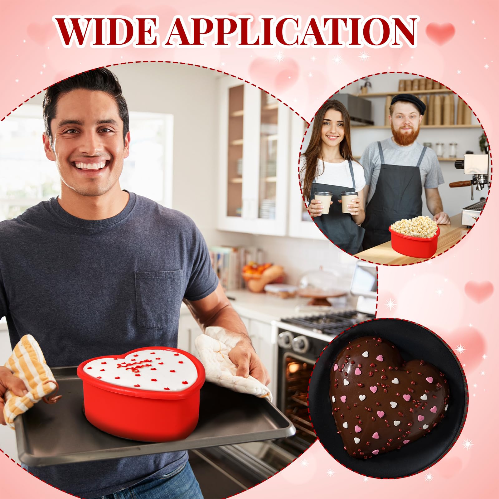 6-Piece Nonstick Silicone Heart Cake Pans Set - 4 Inch Red Mini Heart Baking Molds for Valentine's Day, Birthday Cupcakes, Muffins & Chocolate Desserts | Perfect for Home Baking, Party Treats & Romantic Gifts