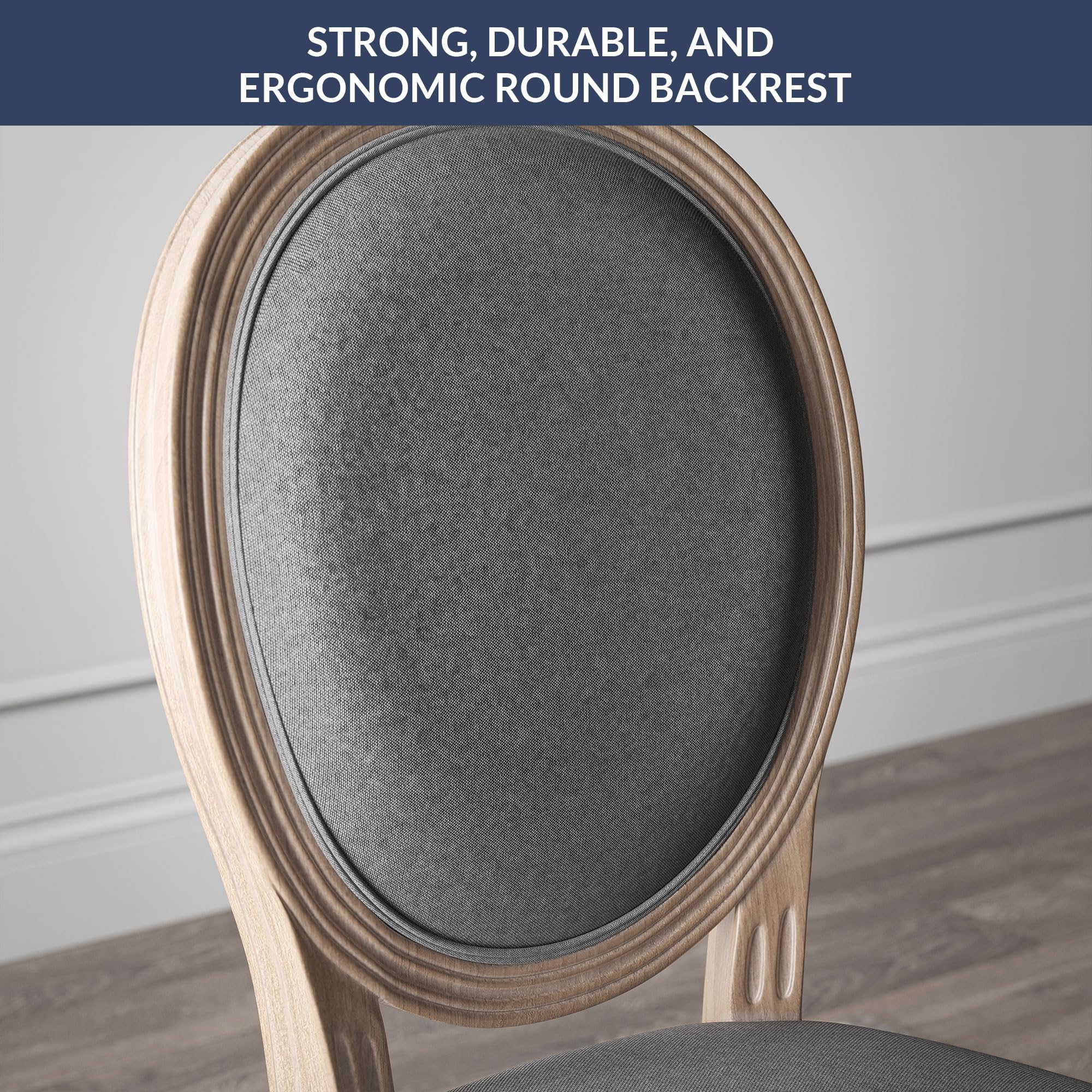 BELLEZE Farmhouse Dining Chairs Set of 2 - Upholstered Kitchen Chairs with Round Back & Solid Wood Legs, Elegant Accent Side Chairs for Dining Room, Living Room, Bedroom (Aubree Grey) | Perfect for Farmhouse Decor, Small Spaces & Cozy Home Dining