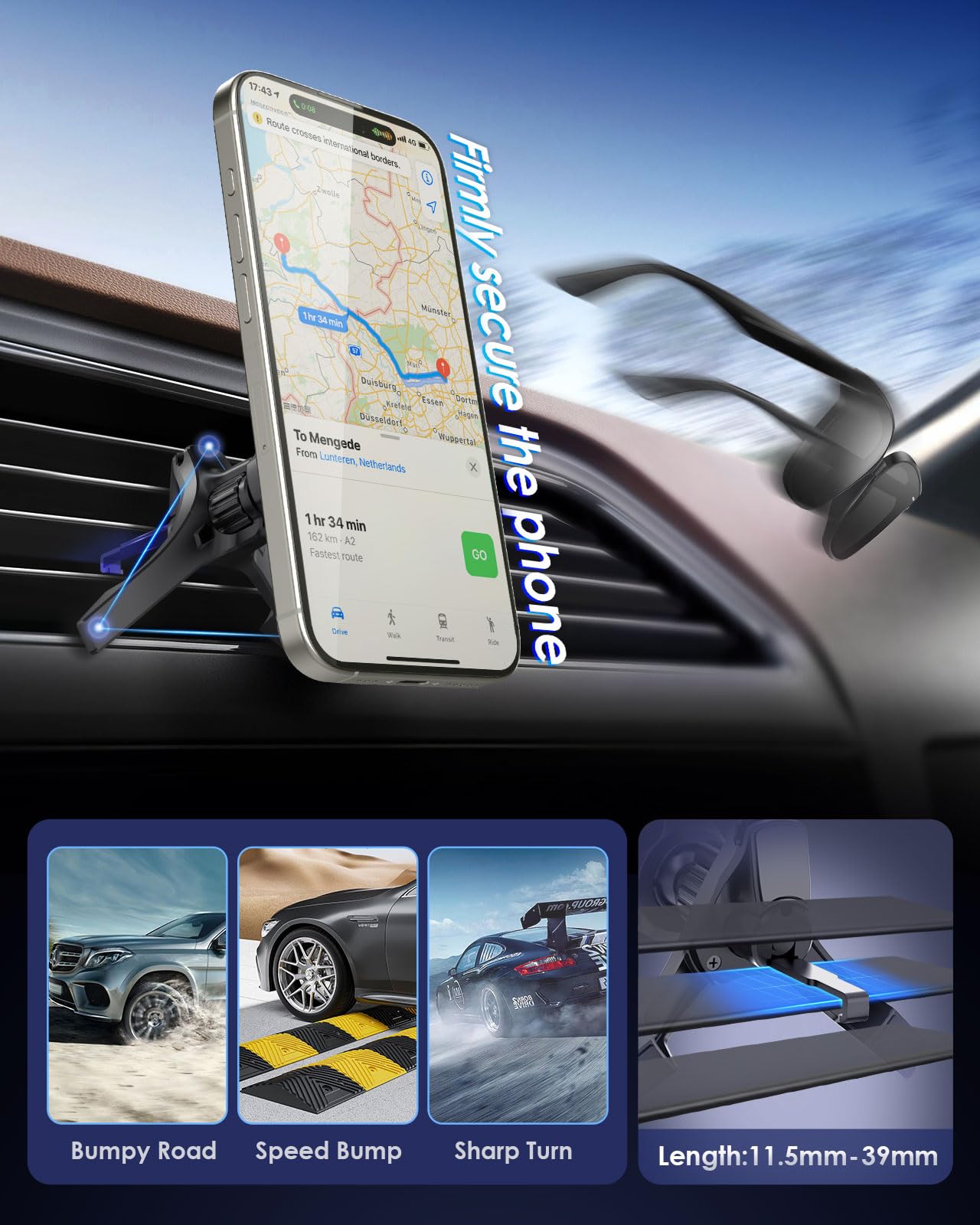 Pop-Tech Car Vent Phone Mount - Universal Magnetic Phone Holder for iPhone 15/Samsung with Thick Socket Grip & Card Slot - Compatible with Round/Horizontal/Vertical Air Vents (Black) - Perfect for Hands-Free Driving, GPS Navigation & Road Trips