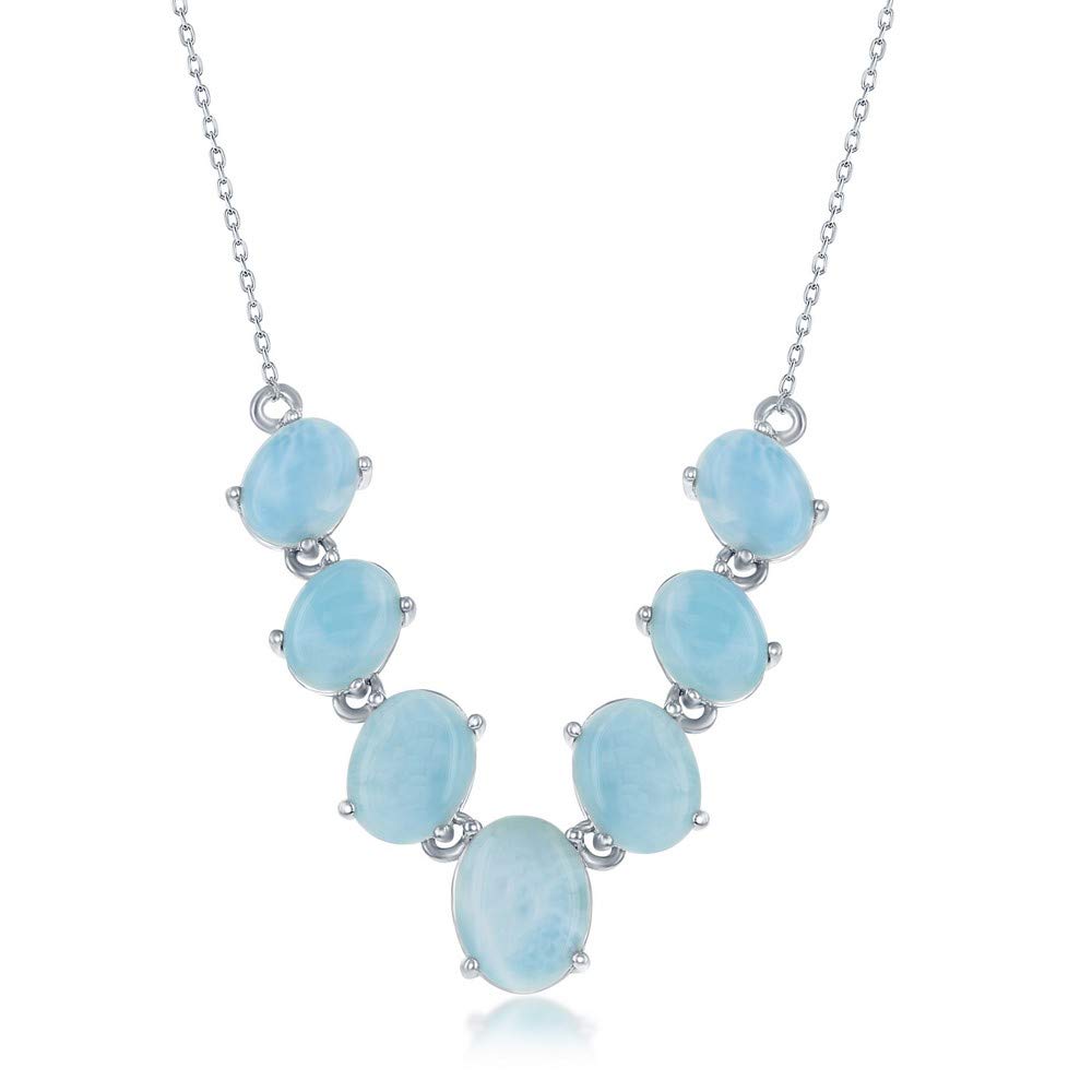 Natural Larimar Necklace for Women - Sterling Silver Larimar Jewelry with Genuine Gemstone - Elegant Gift for Her - Perfect for Weddings, Parties & Everyday Wear