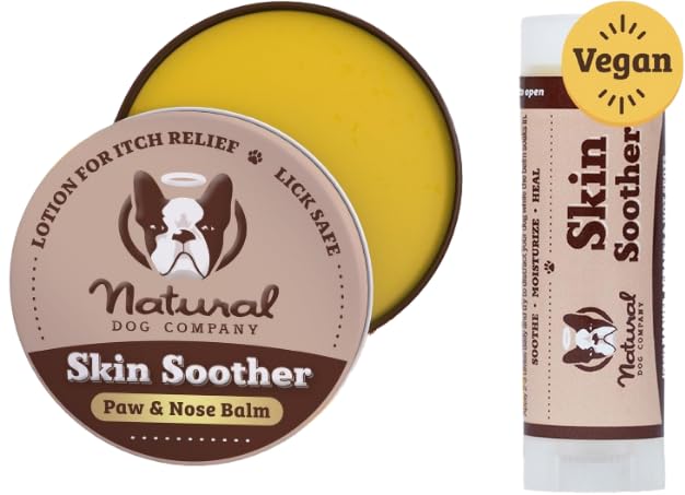 Natural Dog Skin Soother Balm - 2oz Tin + 0.15oz Stick - Organic Healing Treatment for Dry, Itchy Skin, Hot Spots, Wounds & Dermatitis in Dogs - Perfect for Daily Paw Care & Post-Grooming Skin Protection