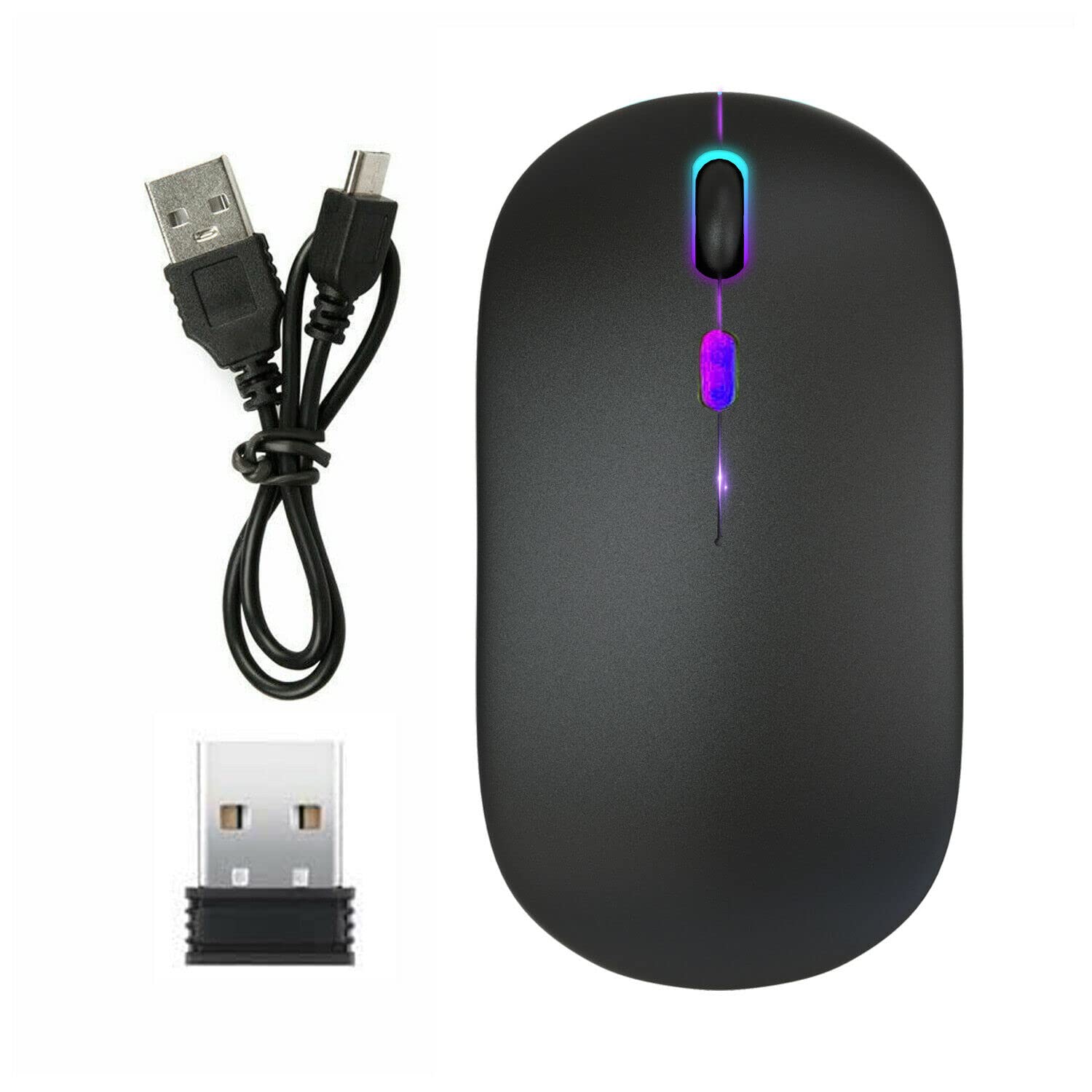 2.4GHz Wireless Bluetooth Optical Mouse with USB Rechargeable RGB Lighting - Perfect for Gaming, Office Work & Laptop Use