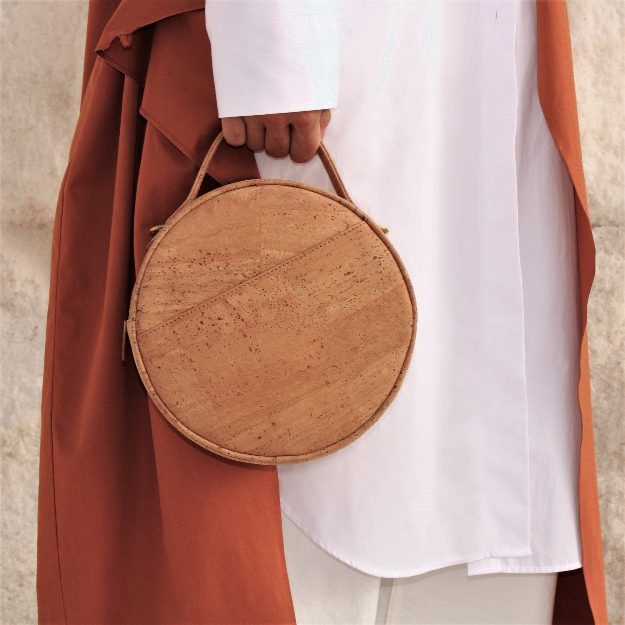 Handmade Vegan Cork Round Shoulder Bag for Women - Eco-Friendly Natural Leather Alternative - Perfect for Work, Travel & Everyday Use