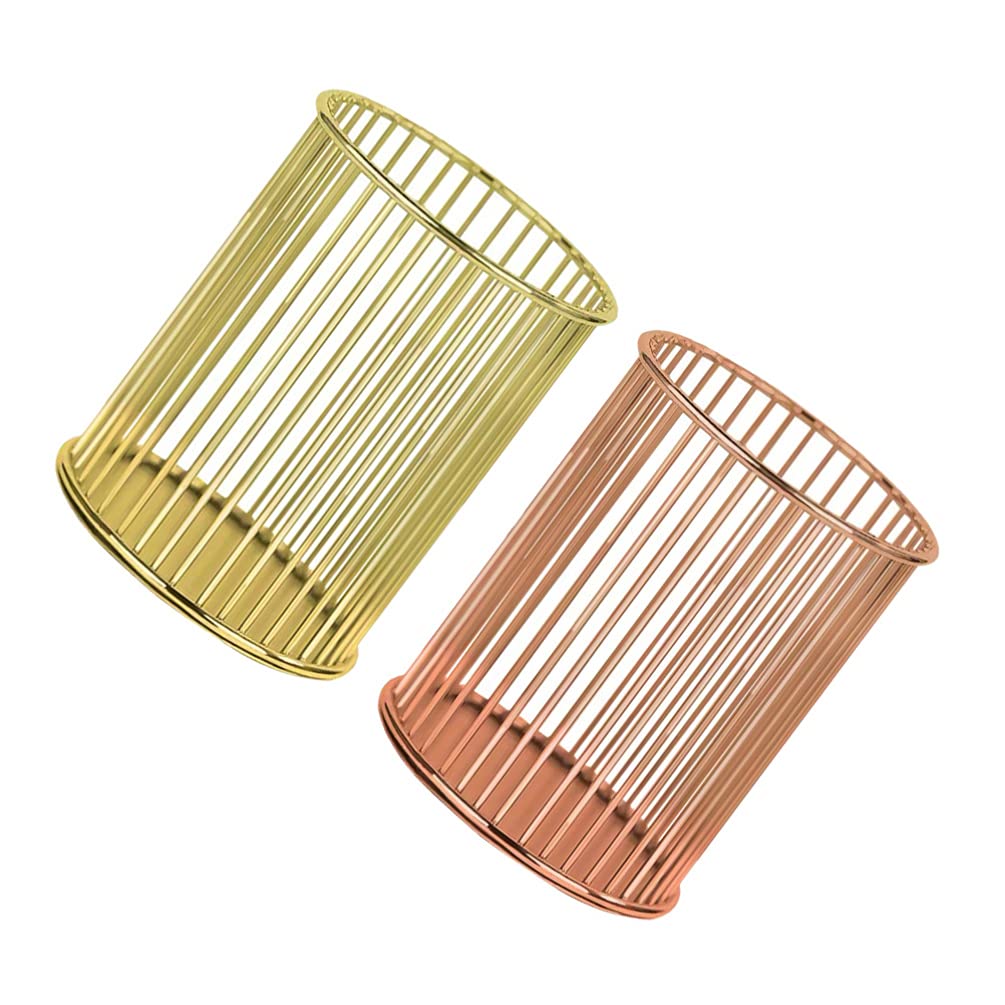 2-Pack Gold Iron Wire Pen Holder & Makeup Brush Organizer - Stylish Mesh Desk Organizer for Office, Home, or Vanity - Perfect for Pens, Styluses, Cosmetics & Art Supplies