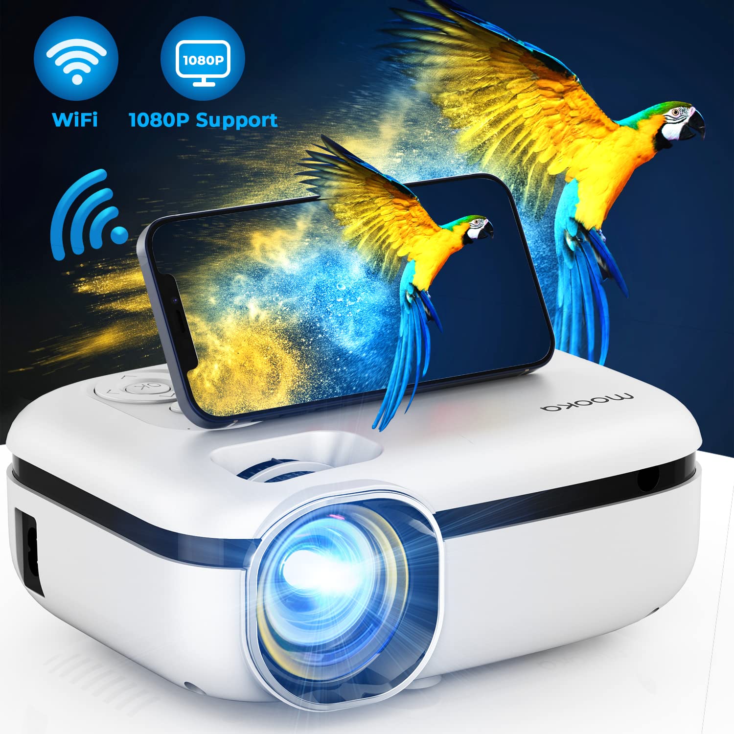 Portable WiFi Outdoor Movie Projector - Full HD 1080P Mini Smartphone Projector with Carrying Bag | Compatible with TV Stick, HDMI, USB, AV | Perfect for Home Theater, Backyard Movies & Camping Entertainment