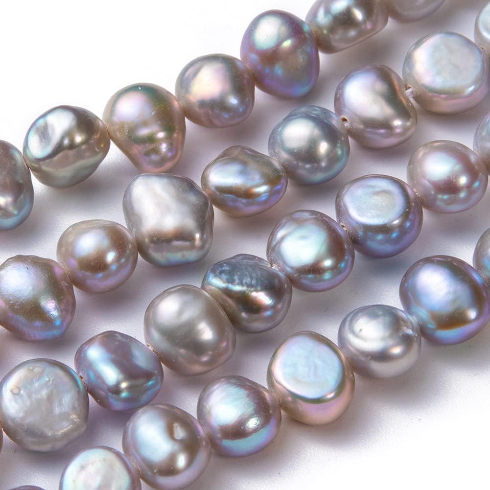 FASHEWELRY 5 Strands Natural Cultured Freshwater Pearl Beads - Light Grey Loose Pearls for DIY Jewelry Making (7-9x5-6mm) - Perfect for Necklaces, Bracelets & Earrings