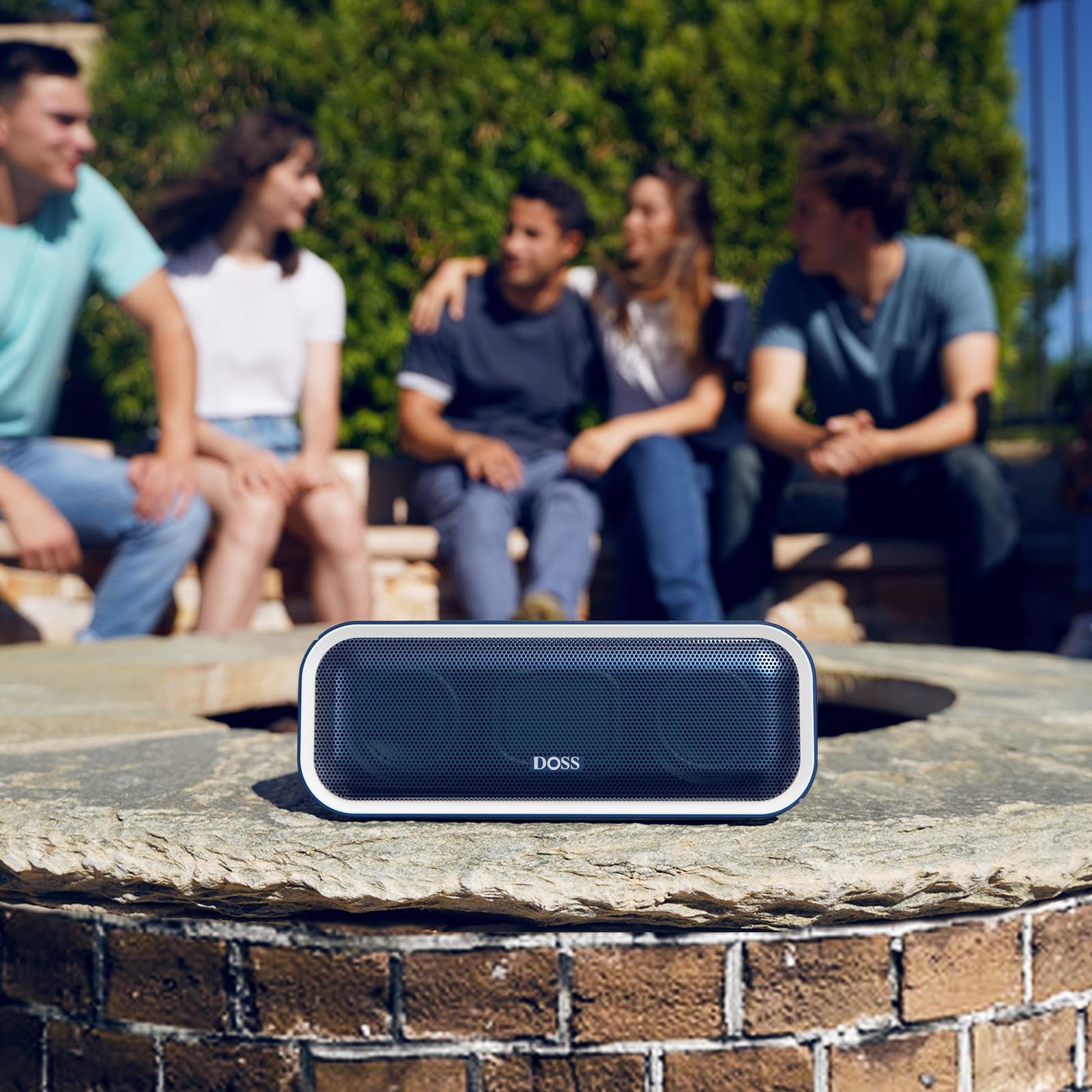DOSS SoundBox Pro Plus 24W Bluetooth Speaker - Wireless Portable Speaker with Stereo Sound, Punchy Bass, IPX6 Waterproof, TWS Pairing, Multi-Color LED Lights & 15H Playtime - Perfect for Home, Outdoor, Pool Parties & Travel (Blue)