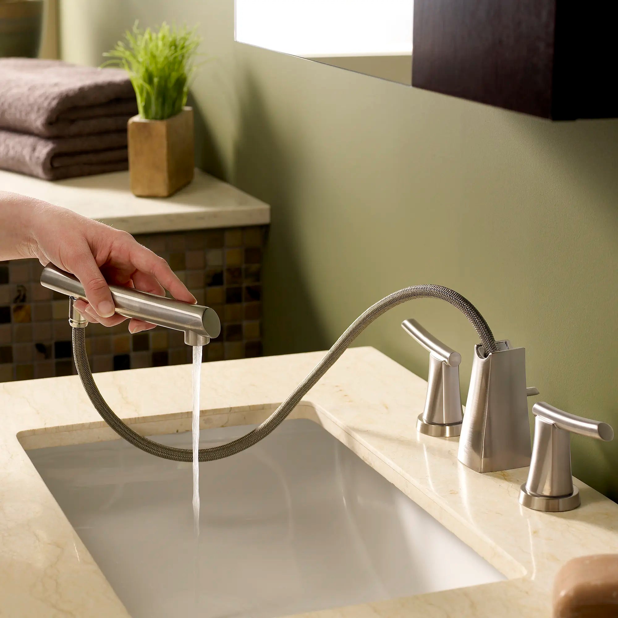 8 Inch Widespread Pull Out Bathroom Faucet with Green Tea Finish - Modern Matte Black Brass Sink Faucet for Bathroom Vanity, Kitchen & Utility Sink - Easy Installation & Water Saving Design