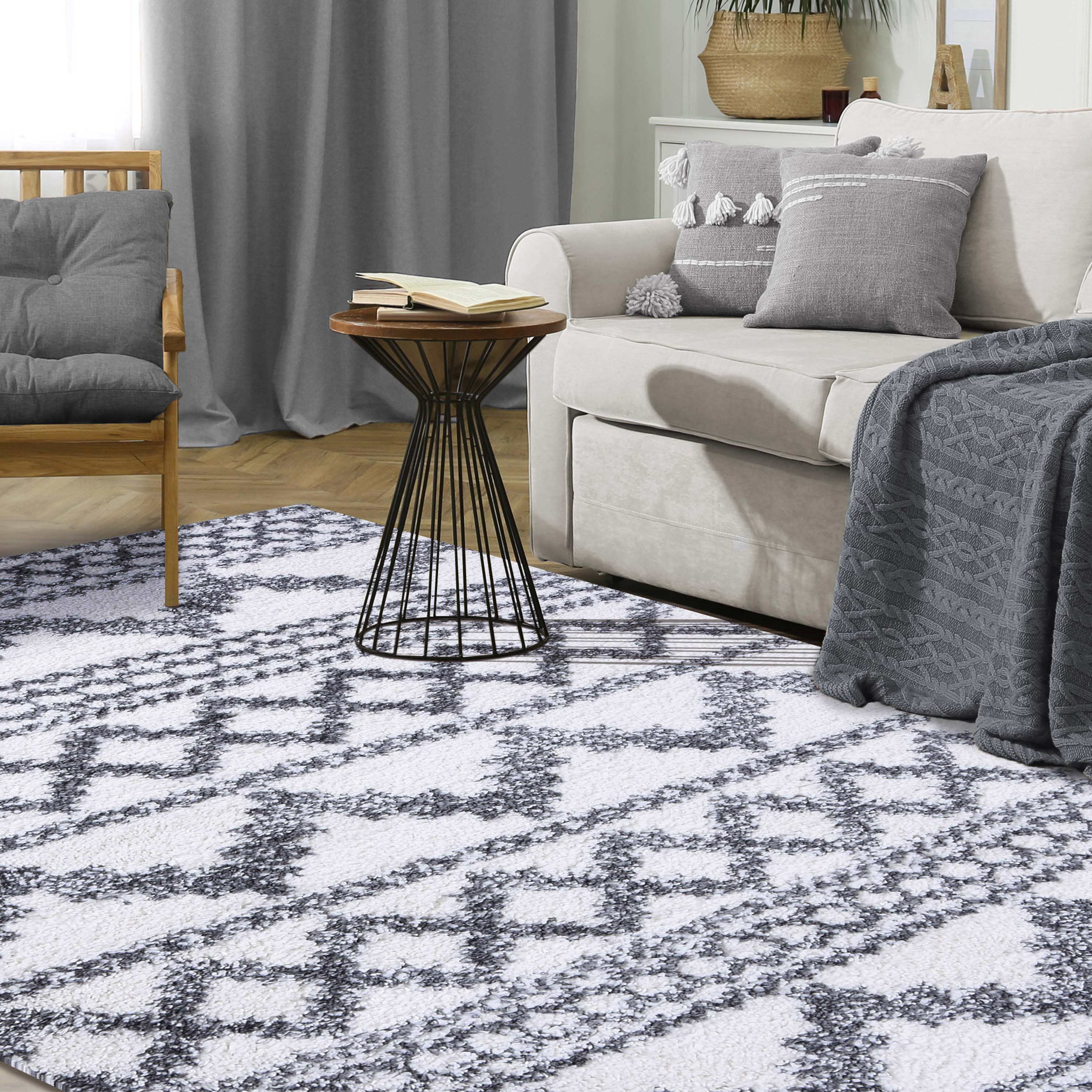 Rhea Geometric Bohemian Plush Shag Area Rug - Soft Non-Slip Indoor Floor Carpet for Living Room, Bedroom & Nursery | Modern Home Decor