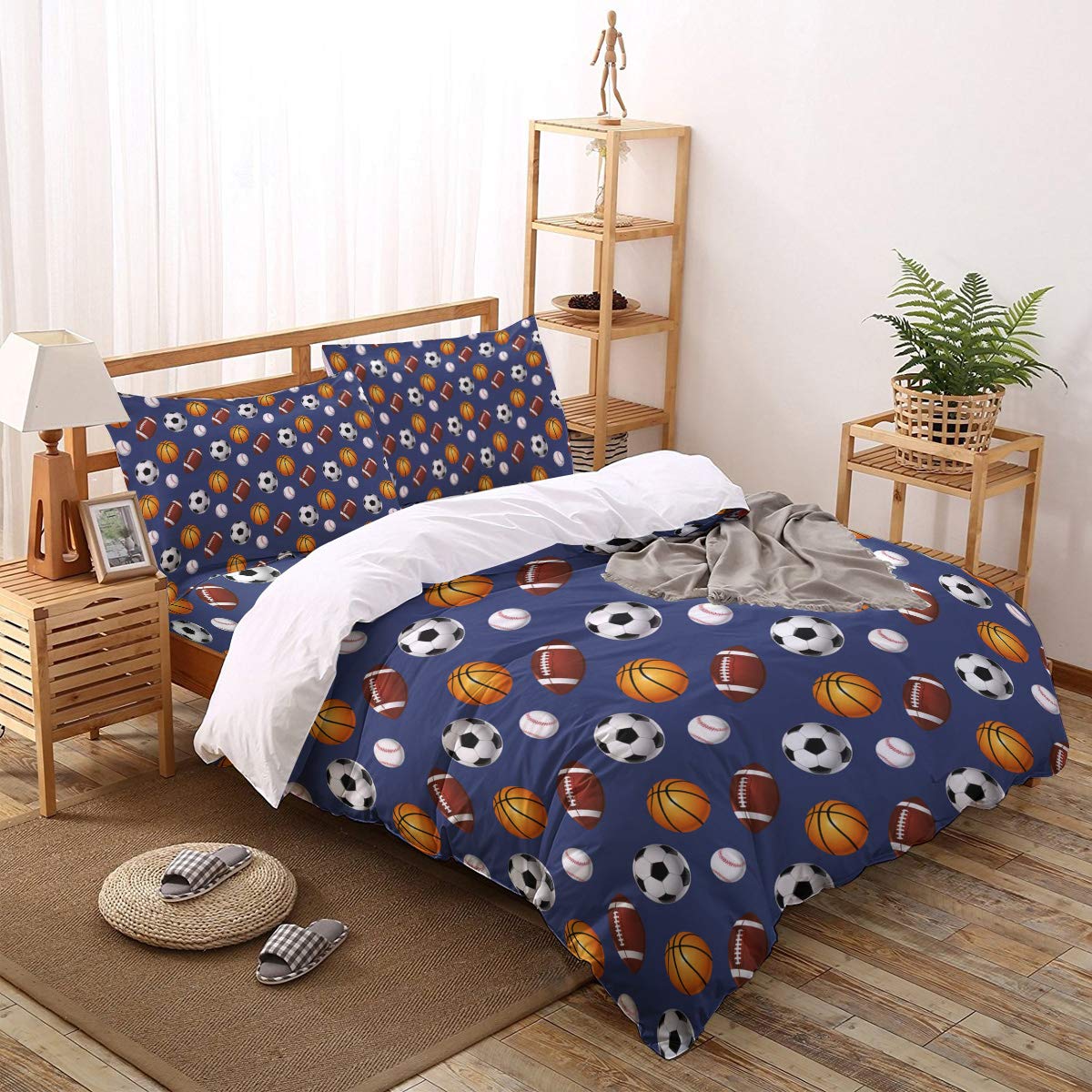 Soft Twill Plush Zipper Duvet Cover Set - Full Size Baseball/Basketball/Football/Soccer Pattern Bedding for Kids & Teens - Perfect for Boys & Girls Bedrooms, Dorm Rooms, and Sleepovers