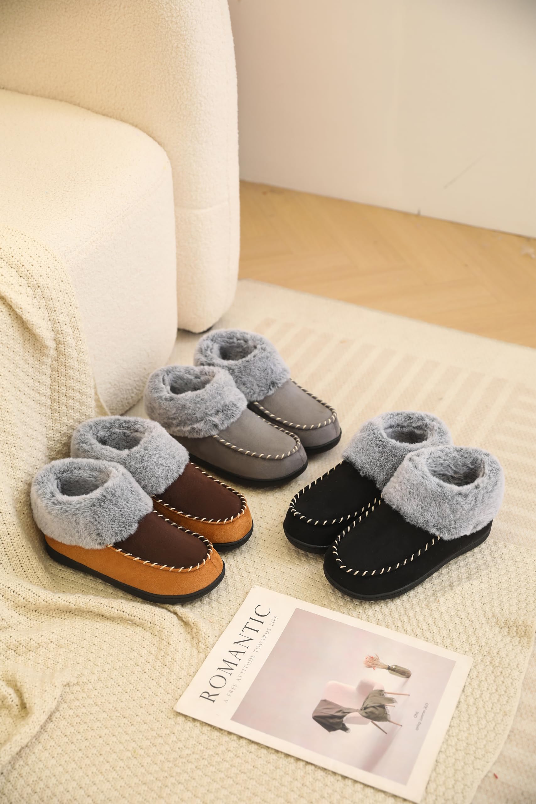 VONMAY Women's Fuzzy Plush Bootie Slippers - Warm Suede Moccasin House Shoes with Memory Foam & Non-Slip Sole for Indoor/Outdoor Wear - Perfect for Winter Comfort at Home, Office or Travel
