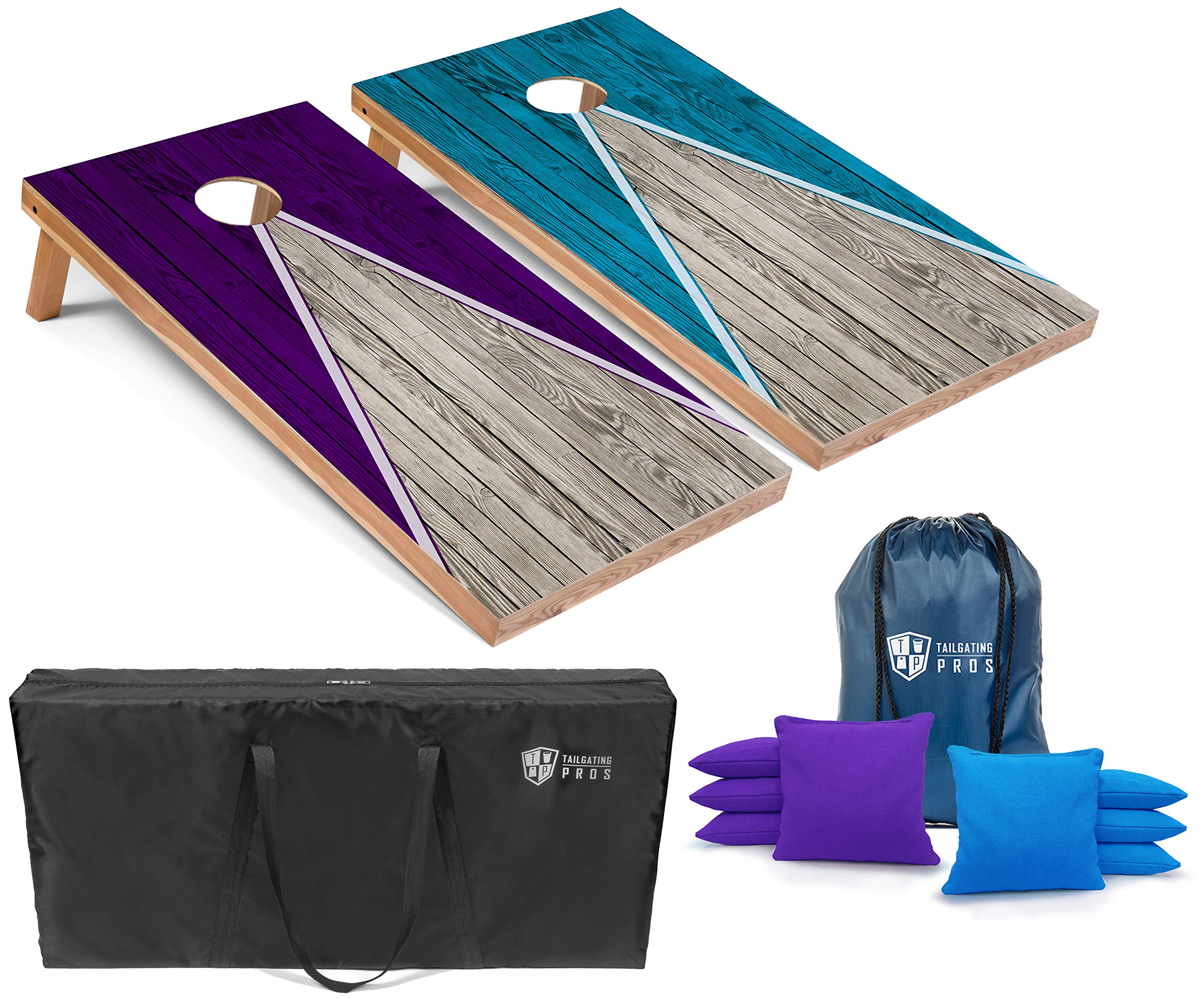 Tailgating Pros Lightweight Pyramid Design Cornhole Board Set with LED Ring Lights - 4'x2' Regulation Size for Outdoor Games, Parties, and Backyard Fun