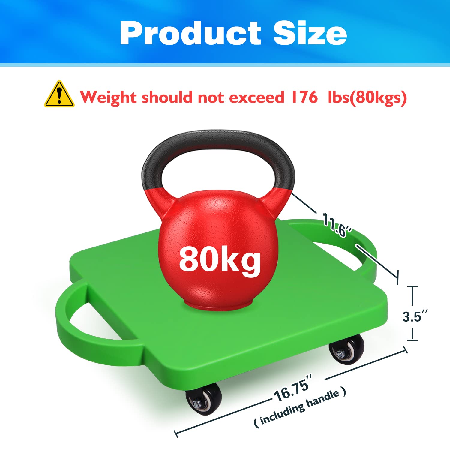 GSE Games & Sports Expert Gym Floor Scooter Board with Handles - Kids Indoor Play Equipment - Fun Sitting Scooter with Non-Marring Plastic Casters for Children - Perfect for School Gyms, Daycare Centers & Home Playrooms