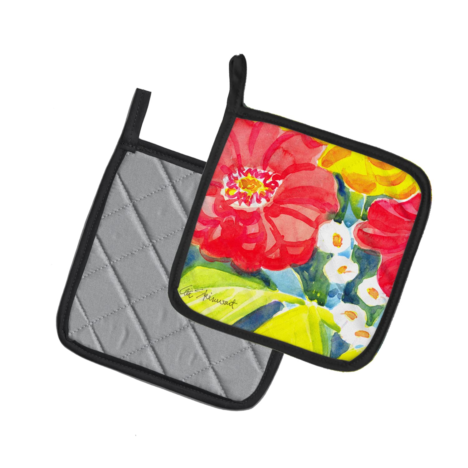 Flower Design Heat Resistant Pot Holders Set of 2 - 7.5x7.5 Inch Kitchen Oven Mitts for Cooking, Baking, BBQ & Grilling - Perfect for Hot Pans, Baking Sheets & Outdoor Cooking