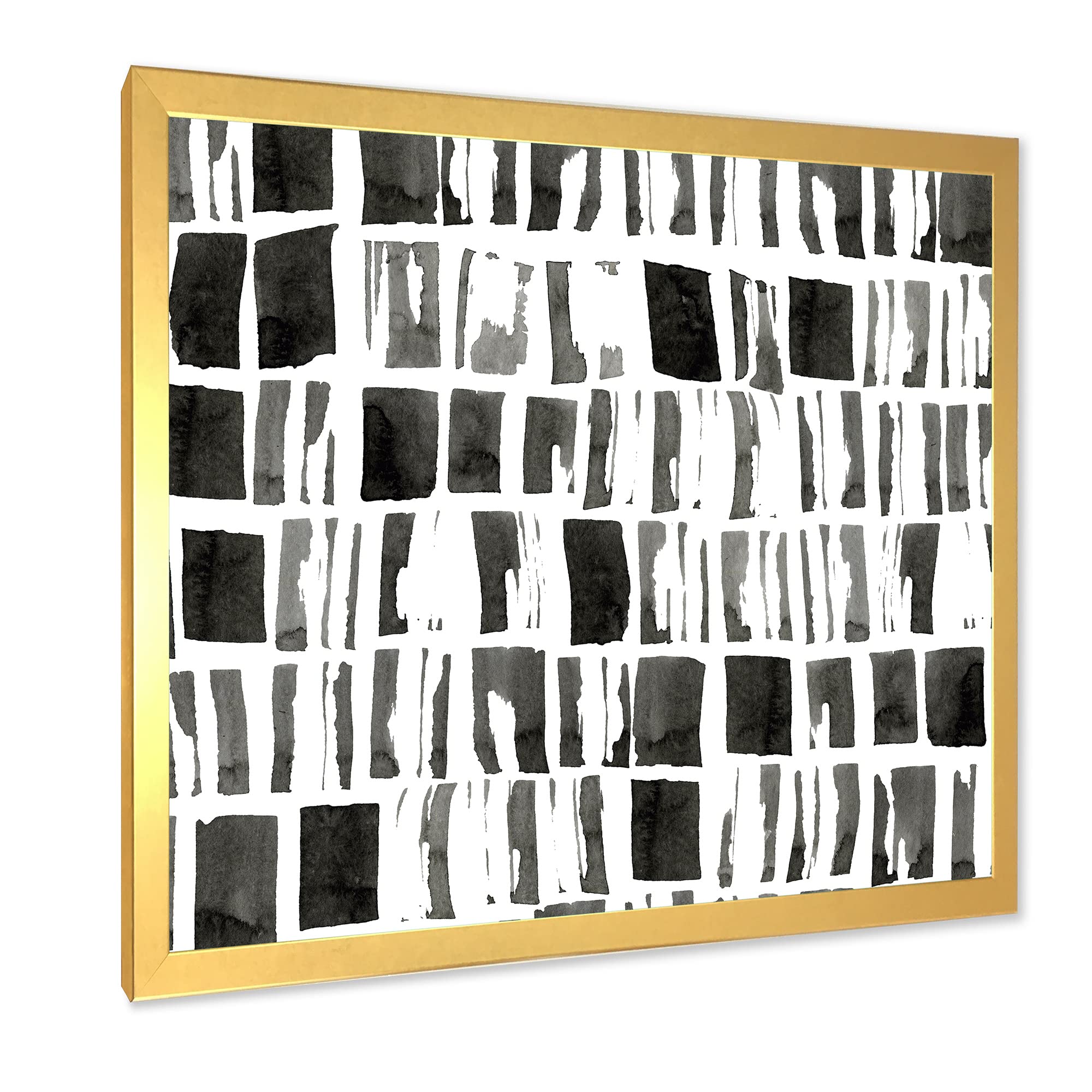 DesignQ Abstract Monochrome Bricks Modern Framed Wall Art - Contemporary Home Decor for Living Room, Bedroom & Office