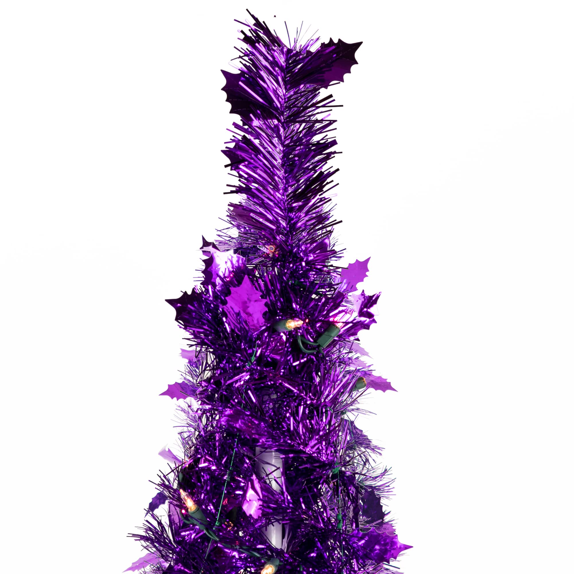 4ft Pre-Lit Purple Tinsel Artificial Christmas Tree with Clear Lights - Perfect for Holiday Home Decor, Office Party & Festive Gift Giving