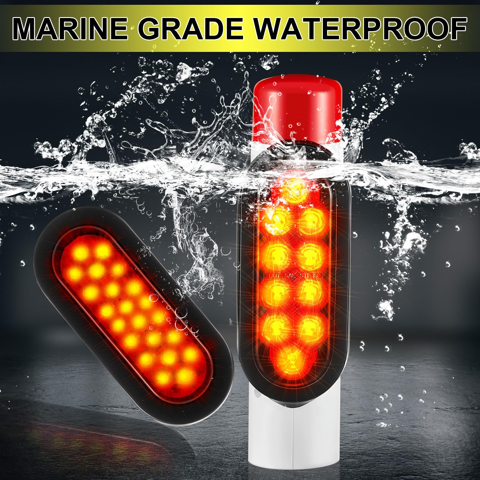 2 Pcs Boat Trailer Guide Post Pole Light Set with 2 Red LED Oval Tail Lights - IP67 Waterproof, 12V LED Pipe Lights for Turn Signal, Brake & Reverse - Perfect for Marine Trailers, Boat Ramps & Towing Safety