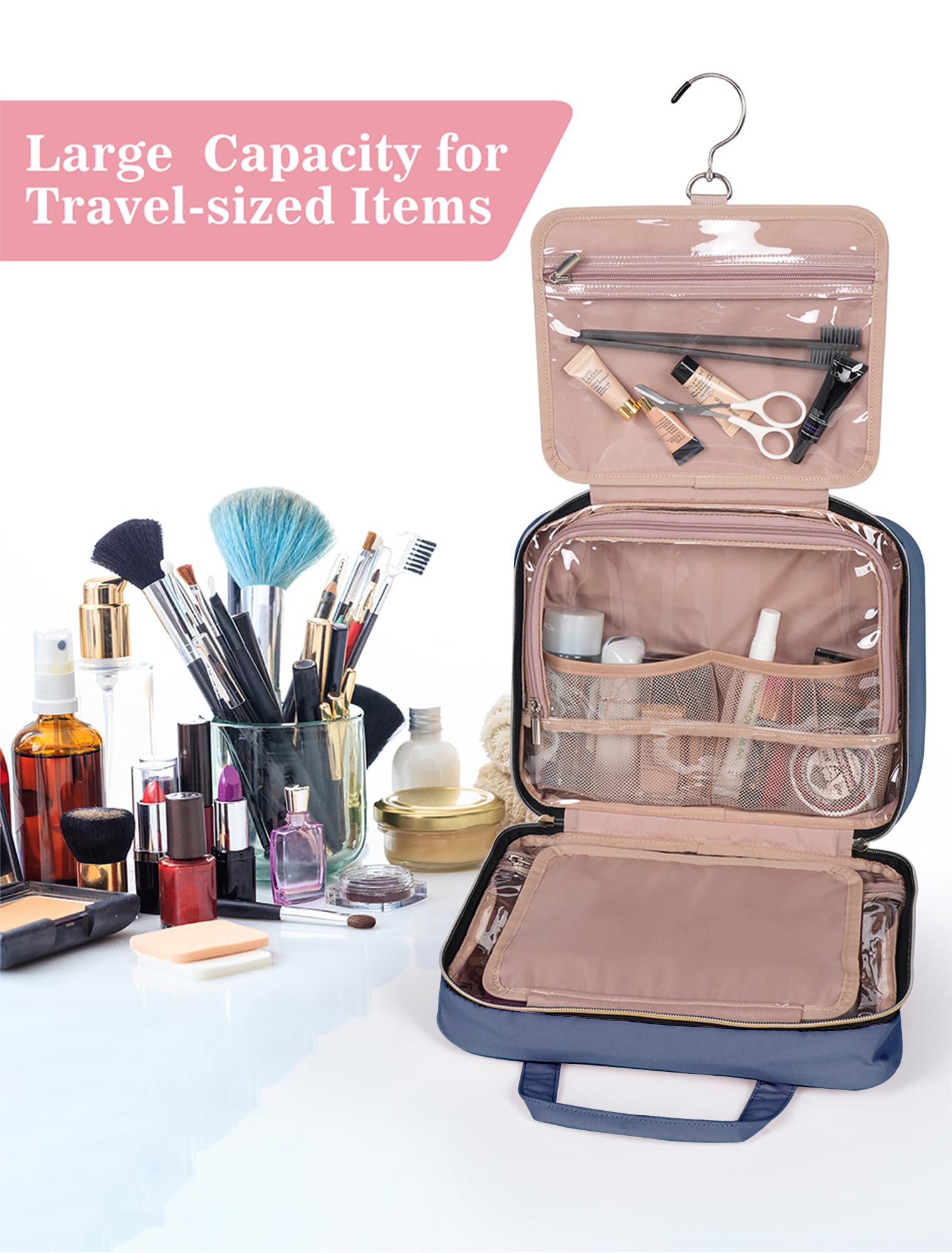 Waterproof Hanging Toiletry Bag for Women & Men - Large Travel Makeup Organizer with Hook | Perfect for Gym, Camping, Airplane Carry-on & Bathroom Storage