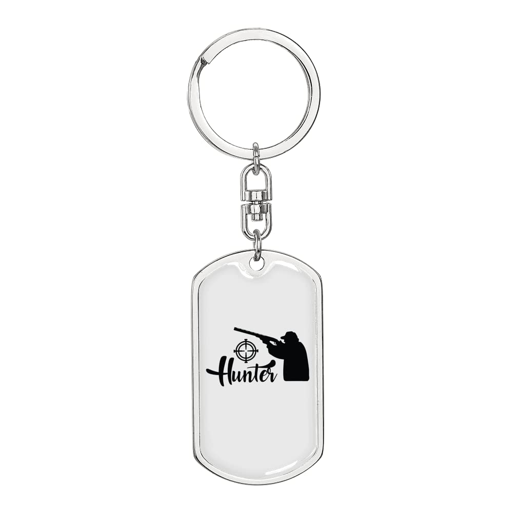Hunter Man Keychain - Stainless Steel or 18k Gold Dog Tag Keyring for Men - Perfect for Gifts, Everyday Carry & Outdoor Adventures