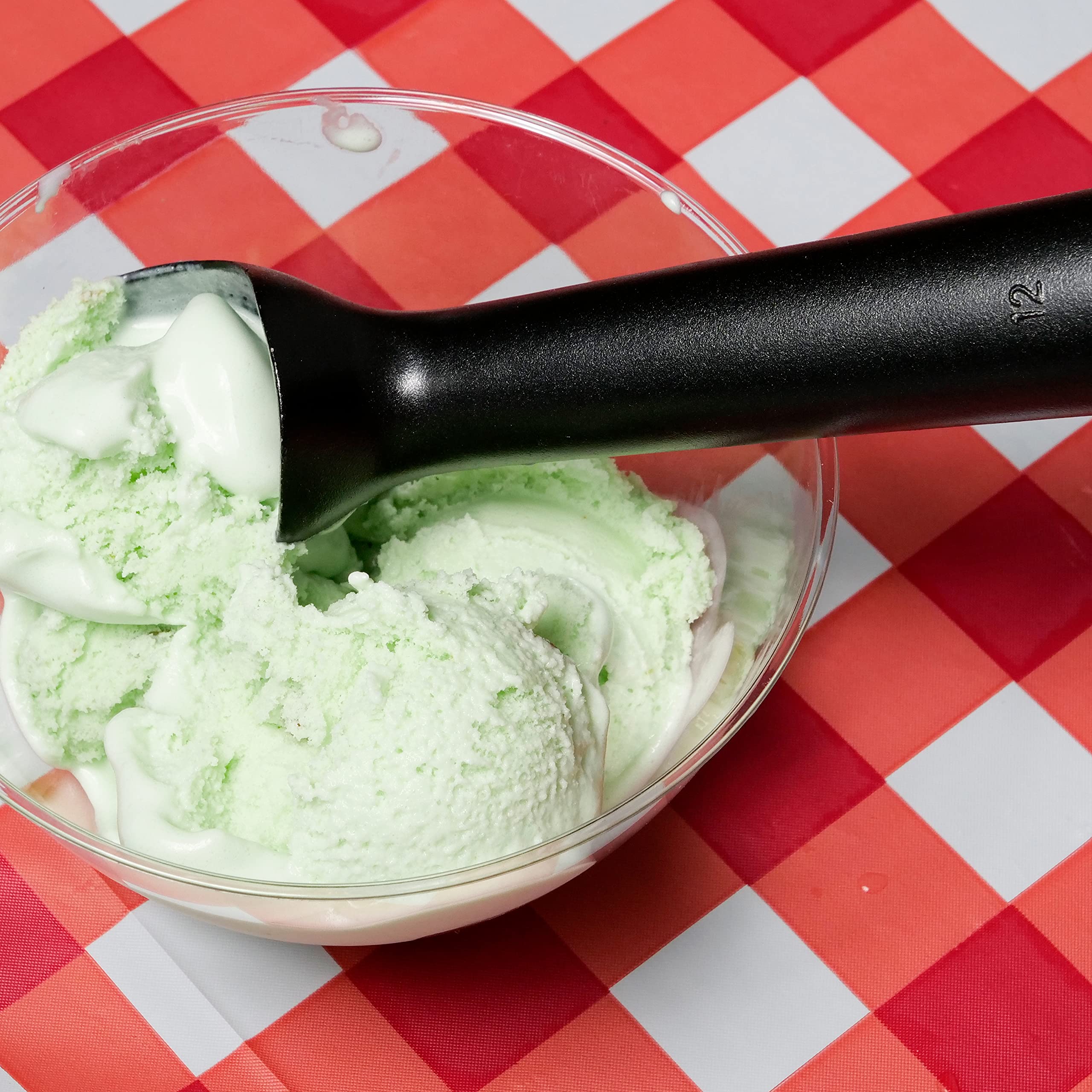 Premium Black Ice Cream Scoop - Anti-Freeze, Nonstick & Self-Defrosting Aluminum Scooper for Gelato, Sorbet, Cookie Dough - 7 Inch Ergonomic Design - Perfect for Home Kitchens, Ice Cream Shops & Dessert Catering