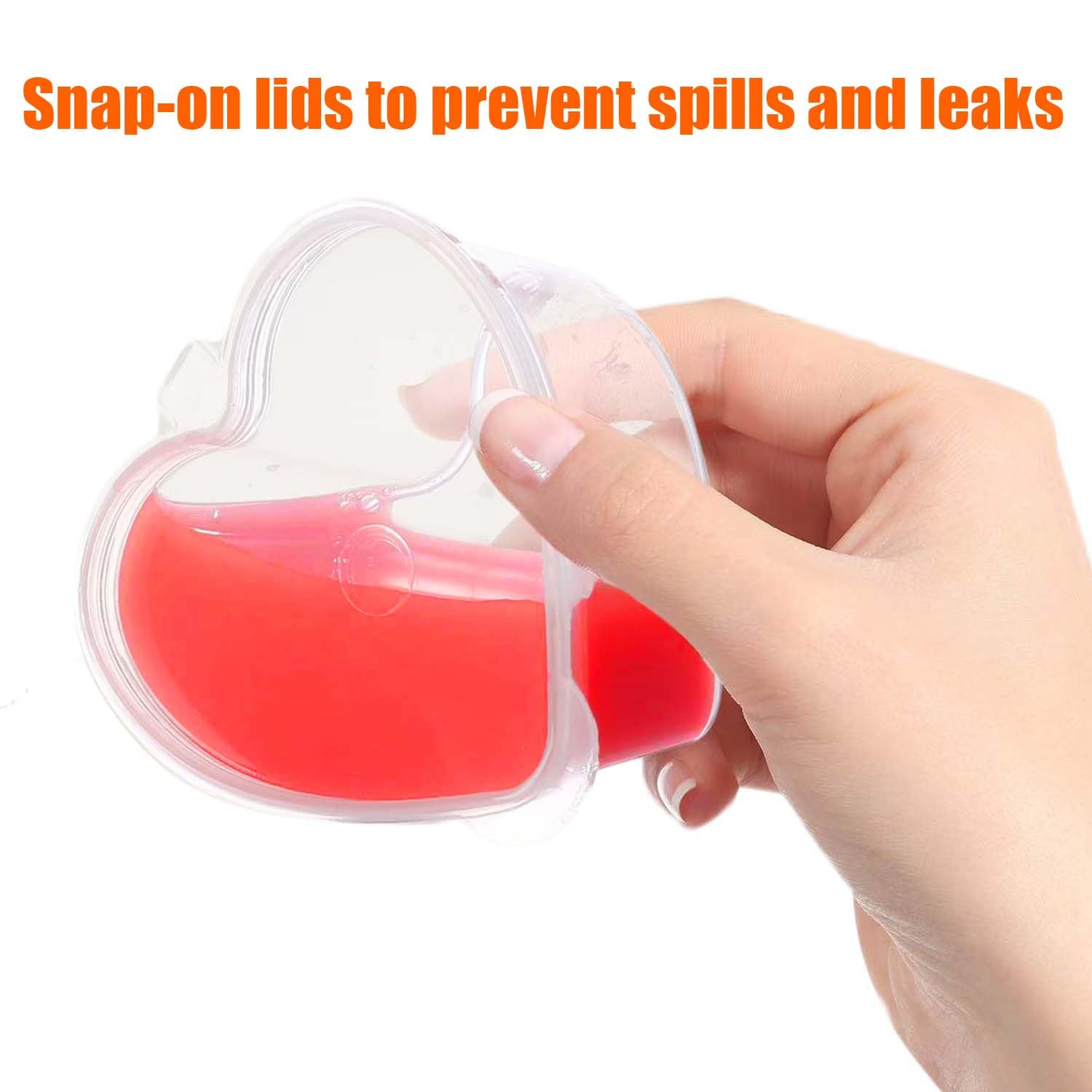 100 Sets 1.5oz Clear Heart Shaped Plastic Jello Shot Cups with Lids - Disposable Mini Portion Containers for Condiments, Dipping Sauces, Souffle, Tasting Samples | Perfect for Parties, Catering, Restaurants & Takeout