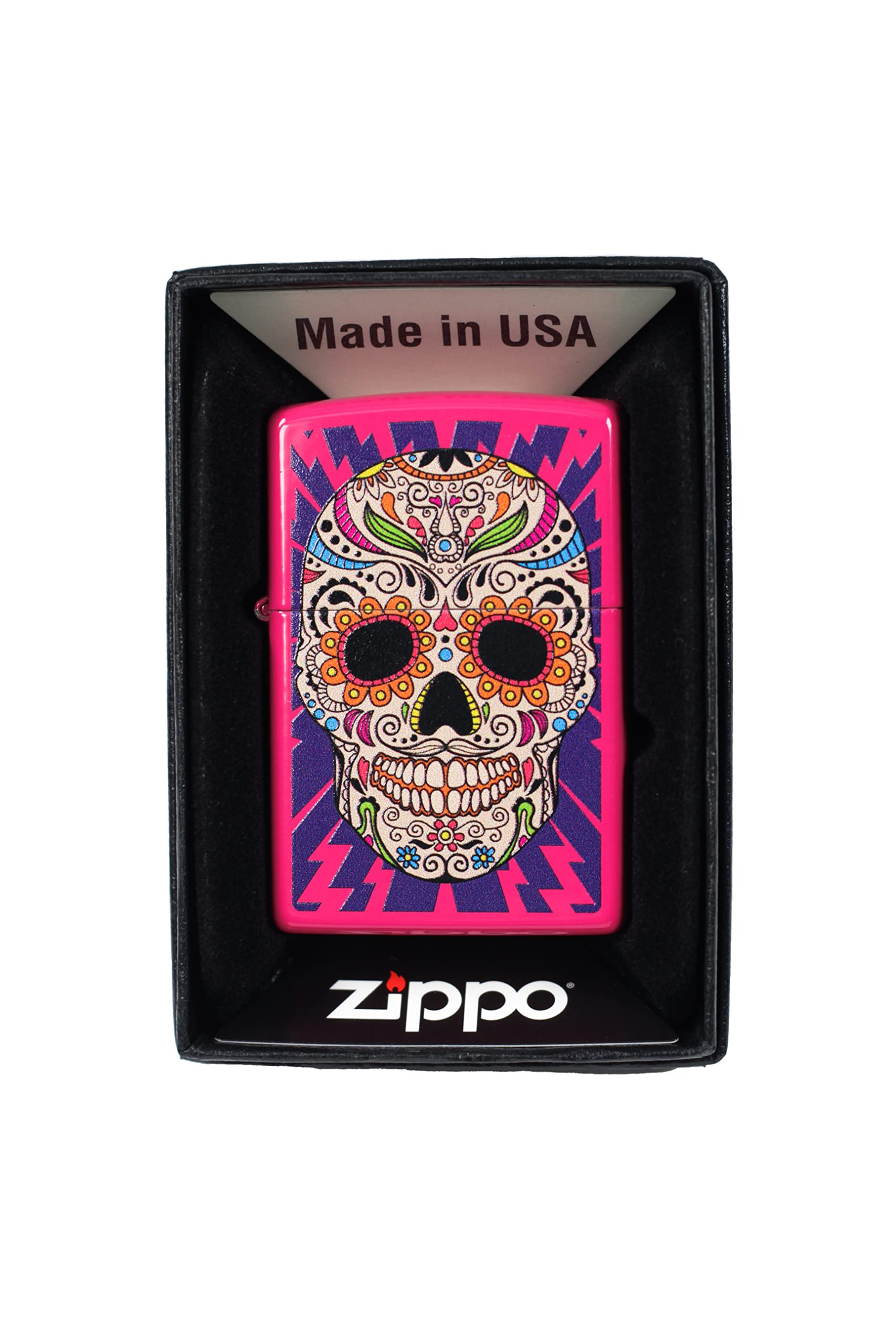 Sugar Skull with Bolts Matte Zippo Lighter - Windproof Refillable Metal Lighter for Outdoor Camping, Hiking & Everyday Carry (ECS)