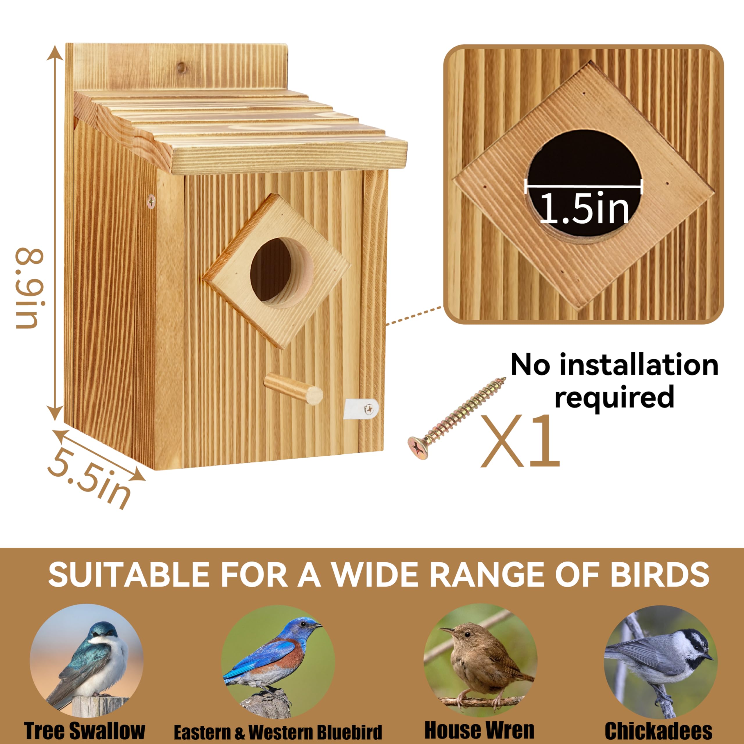 Waterproof Blue Bird House for Outdoors - Handcrafted Wooden Nesting Box with Spray Paint Treatment, Ideal for Bluebirds, Wrens, Swallows, Finches & Chickadees | Perfect for Garden, Backyard & Nature Lovers