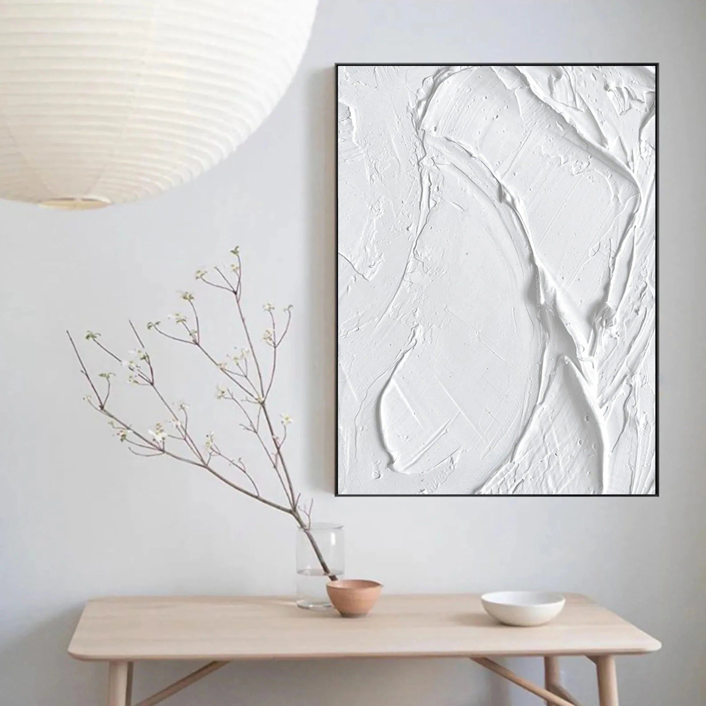 White Minimalist Textured Painting Canvas #MM028 - Abstract Wall Art for Modern Home & Office Decor
