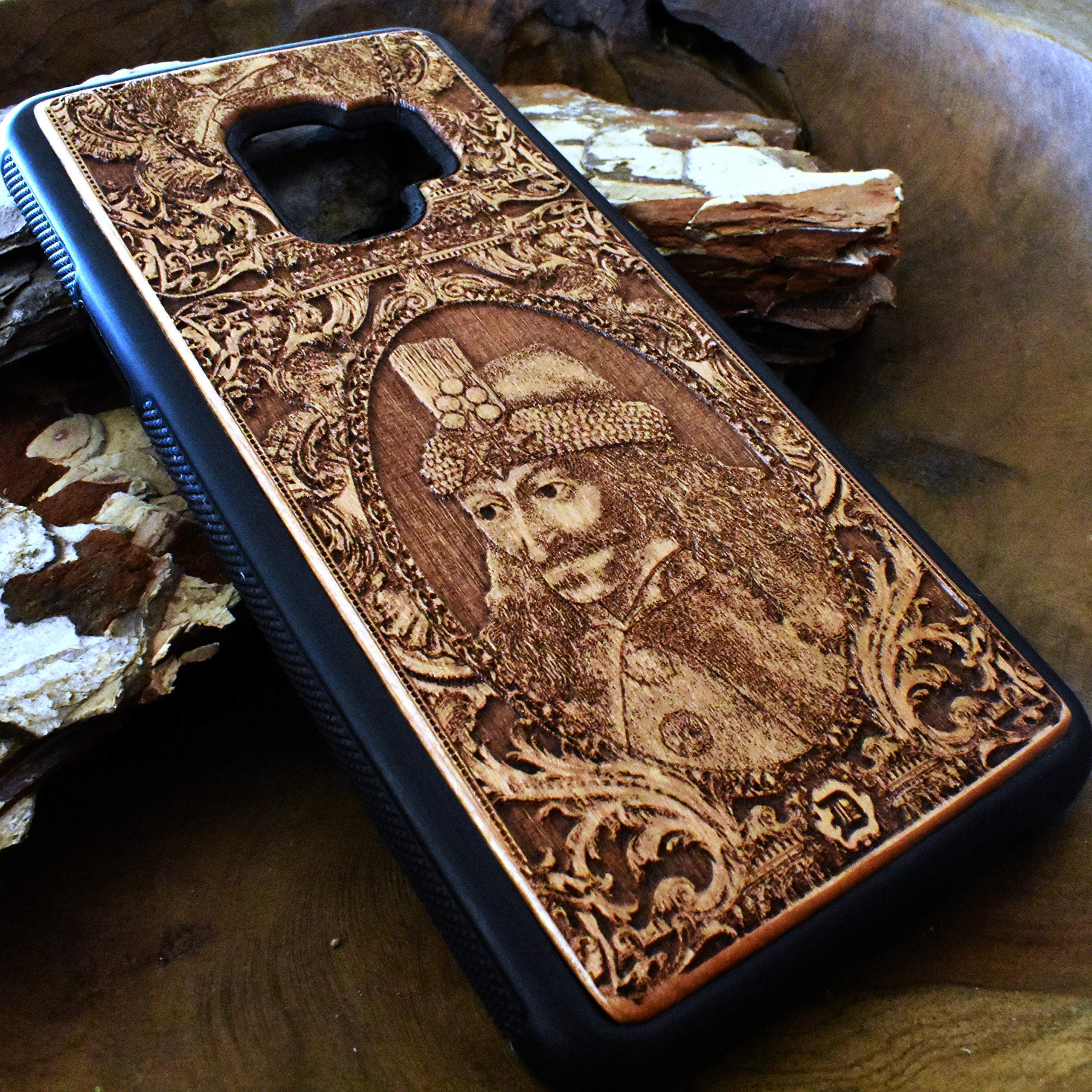 Vlad the Impaler Dracula Laser Engraved Wooden Phone Case for iPhone 16 15 14 13 12 11 Pro Max Mini & Samsung Galaxy S25 S24 S23 S22 S21 S20 Ultra Plus - Eco-Friendly Slim Durable Wood Cover - Perfect for Halloween, Gothic Style & History Lovers