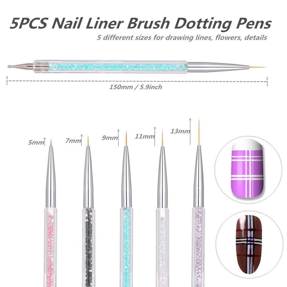 5PCS Nail Dotting Pens & 3PCS Nail Art Brushes - Dual Ended Professional Nail Art Tools for Acrylic Painting, Drawing & Lining - Perfect for DIY Manicures, Salon Nail Designs & Creative Nail Art (8-Piece Set)