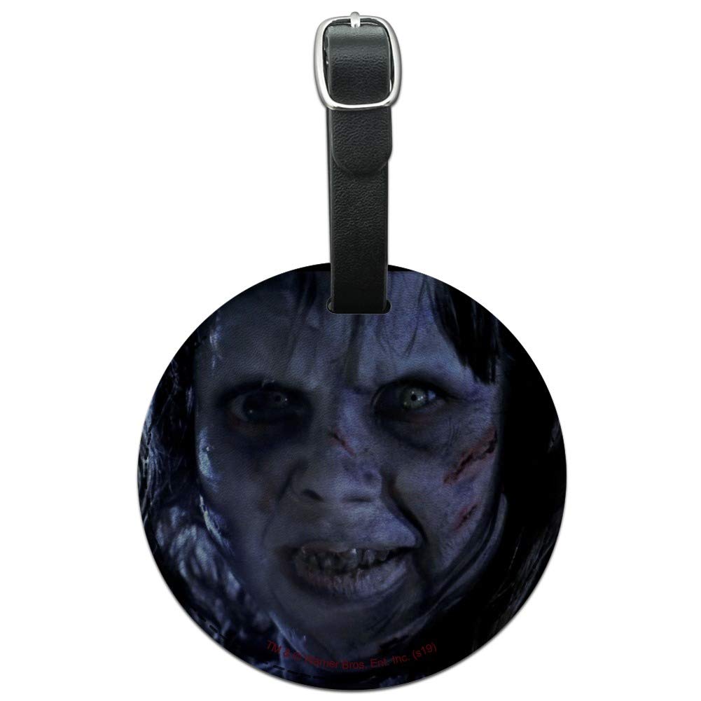 The Exorcist Regan Character Round Leather Luggage Tag - Vintage Horror Movie Inspired Carry-On ID Tag for Suitcases, Backpacks & Travel Bags - Perfect for Halloween Cosplay & Horror Fans