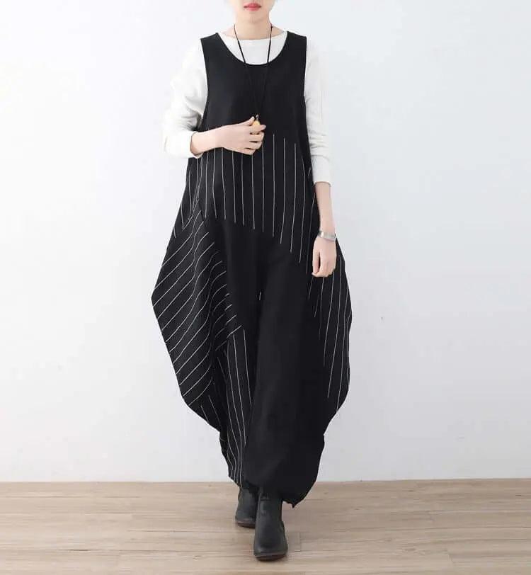 Stylish Women's Striped Jumpsuit with Drop Crotch Design - Trendy Casual Outfit for Streetwear & Fashion Events