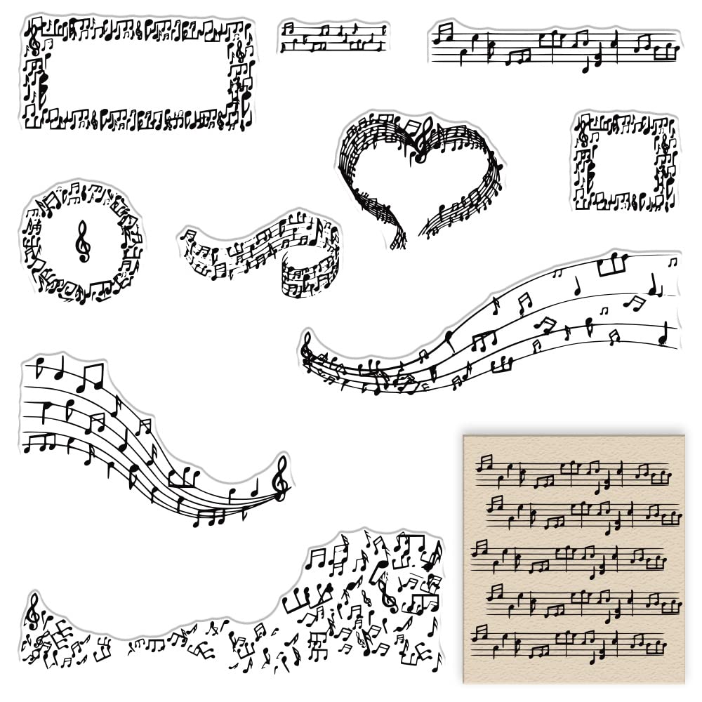 Music Notes Clear Stamps Set - Square, Round & Heart Shaped Silicone Rubber Stamps for Card Making, Scrapbooking, Photo Albums & DIY Crafts | Perfect for Music-Themed Greeting Cards, Journals and Gift Wrapping