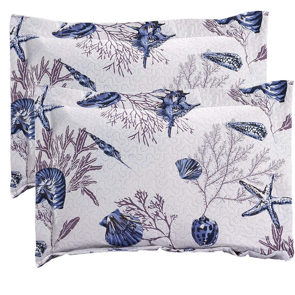 **Twin Size Reversible Beach Quilt Set - Coastal Ocean Theme with Starfish & Conch Shell Design - Lightweight Summer Bedspread Coverlet - Blue Home Decor for Bedroom, Guest Room & Vacation Homes**    *(Perfect for beach houses, coastal-themed bedrooms, or adding a breezy summer vibe to any space!)*