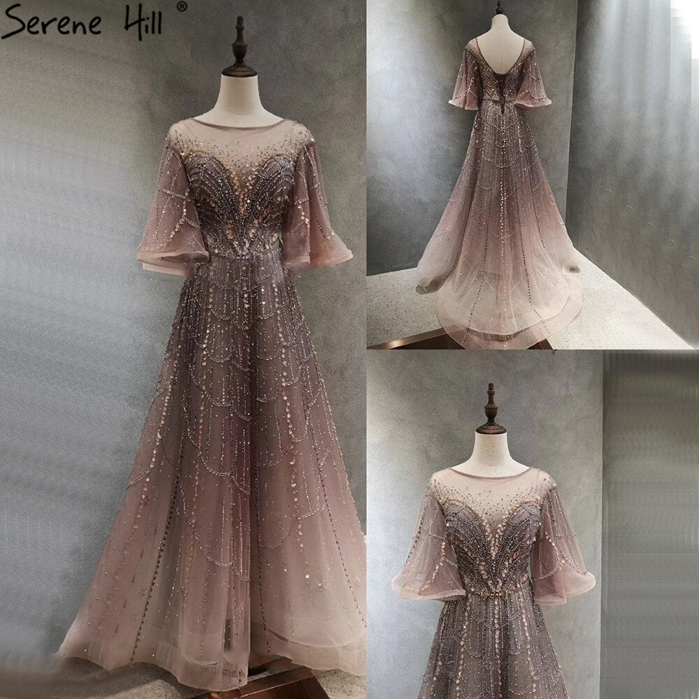 Serene Hill Green Long Flare Sleeves Evening Dresses for Women 2025 - A-Line Luxury Beaded Gown for Parties, Prom, Weddings & Formal Events LA70822