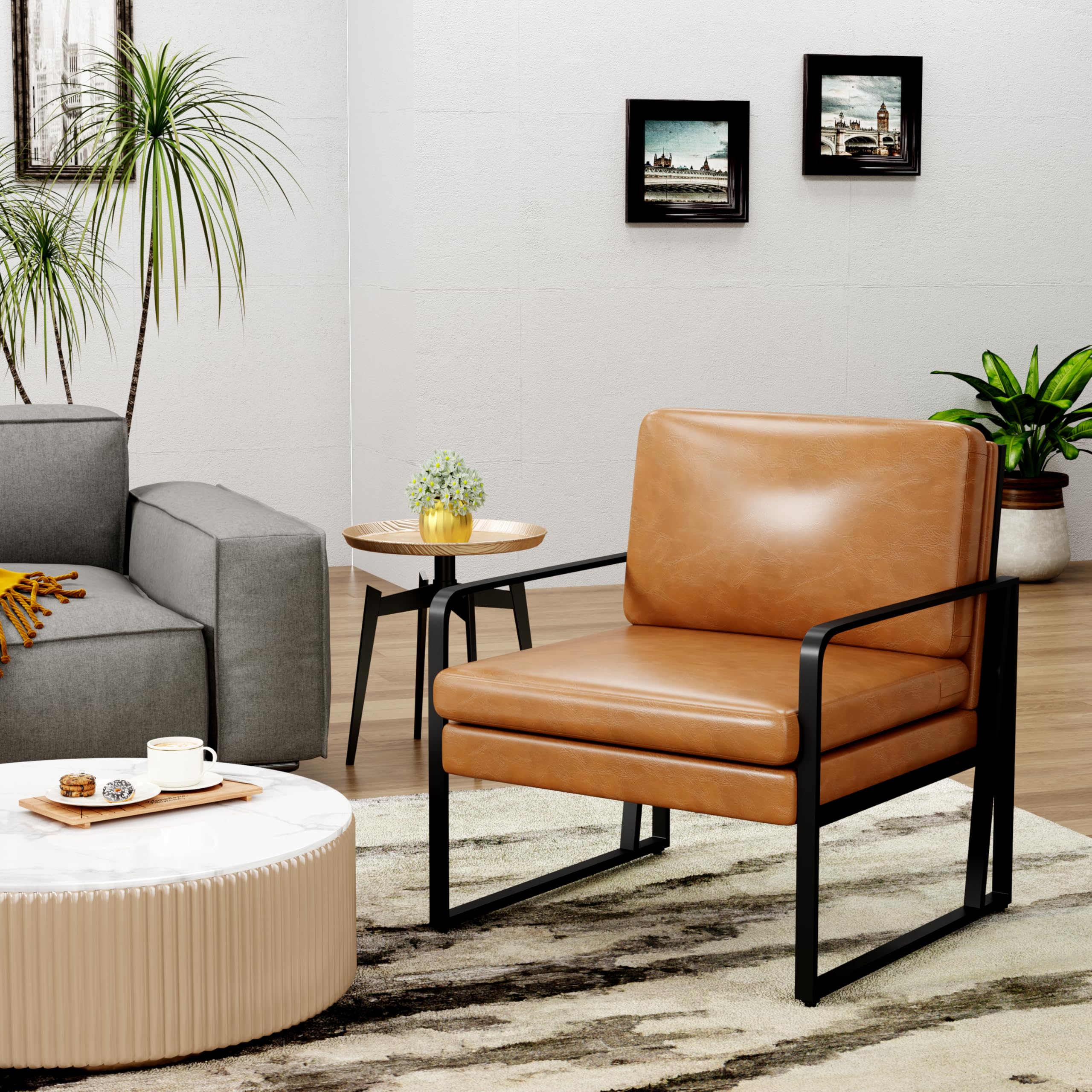 ALISH Set of 2 Modern Accent Chairs - Upholstered Armchairs with Metal Legs & Linen Fabric for Living Room, Bedroom & Office | Perfect as Reading Chairs, Lounge Seating or Side Sofa Chairs (PU Leather Option Available)