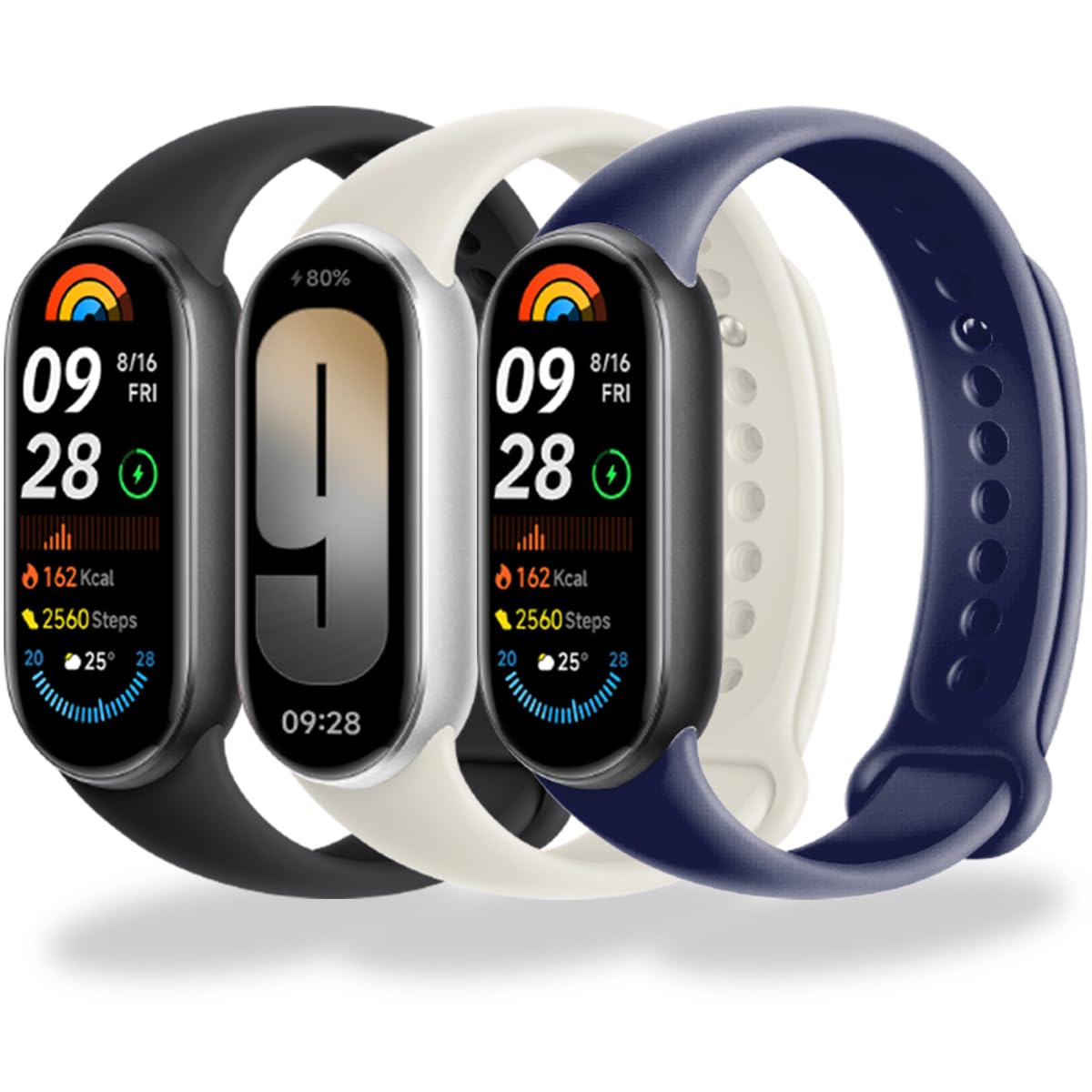 BABEJIA 3PCS Replacement Bracelets for Xiaomi Mi Band 9/8 - Soft, Breathable, Adjustable Wristbands for Xiaomi Smart Band 9 & 8 - Perfect for Fitness, Running, Swimming & Daily Wear