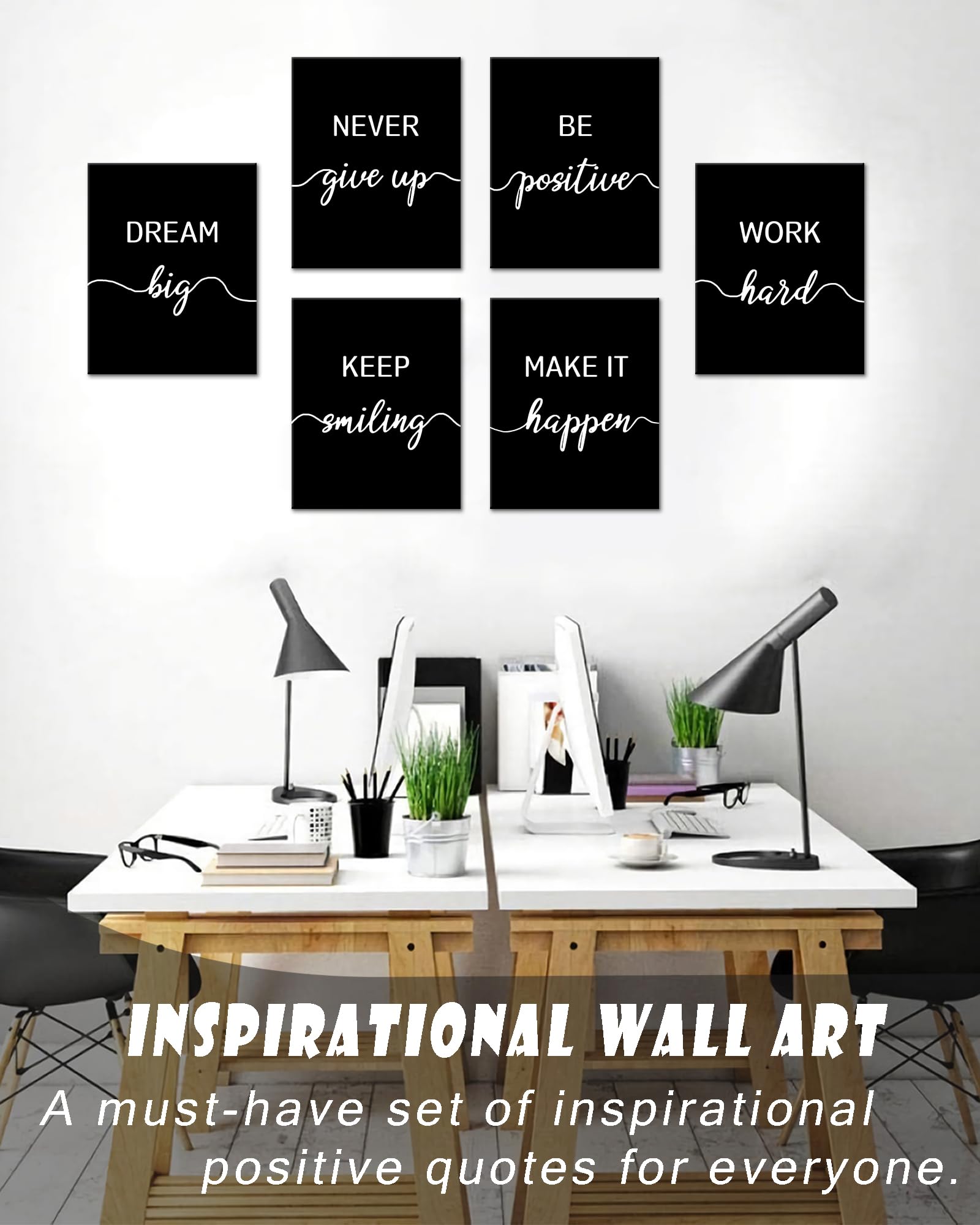 Motivational Wall Art Set - 6 Pack Framed Inspirational Quotes Canvas Posters (8x10 Inch) for Office, Living Room & Bedroom Decor - Perfect for Home, Work & Gifts